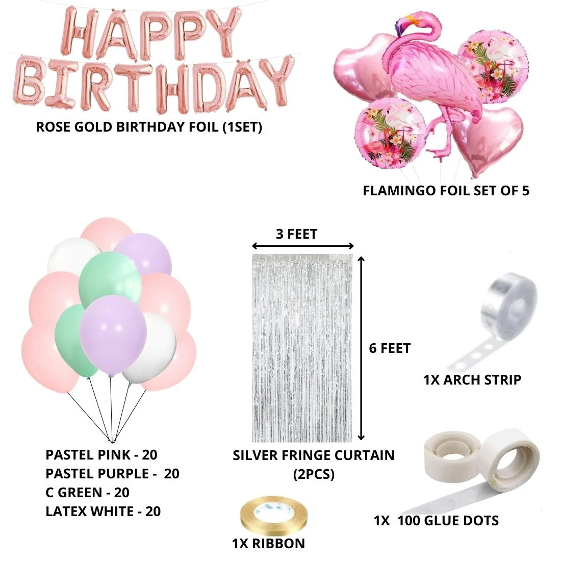 Flamingo Birthday Decoration Kit W Happy Birthday Foil(103 Pcs) - Premium Handcrafted 300 GSM Birthday Decoration by Party Decor Mall India - View 2