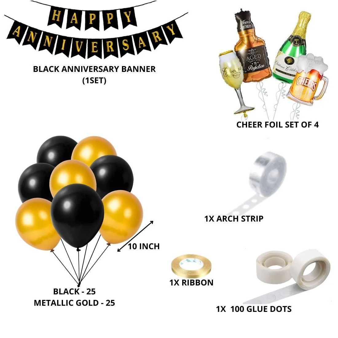Happy Anniversary Decoration - (58 Pcs) - Premium Handcrafted 300 GSM Party Supply by Party Decor Mall India - View 2