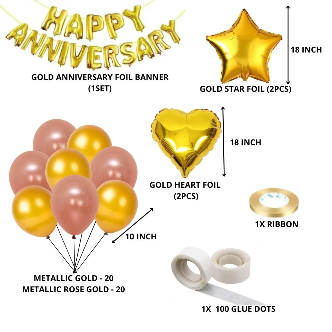 Happy Anniversary Decoration(Gold/RoseGold) - (69 Pcs) - Premium Handcrafted 300 GSM Party Supply by Party Decor Mall India - View 2