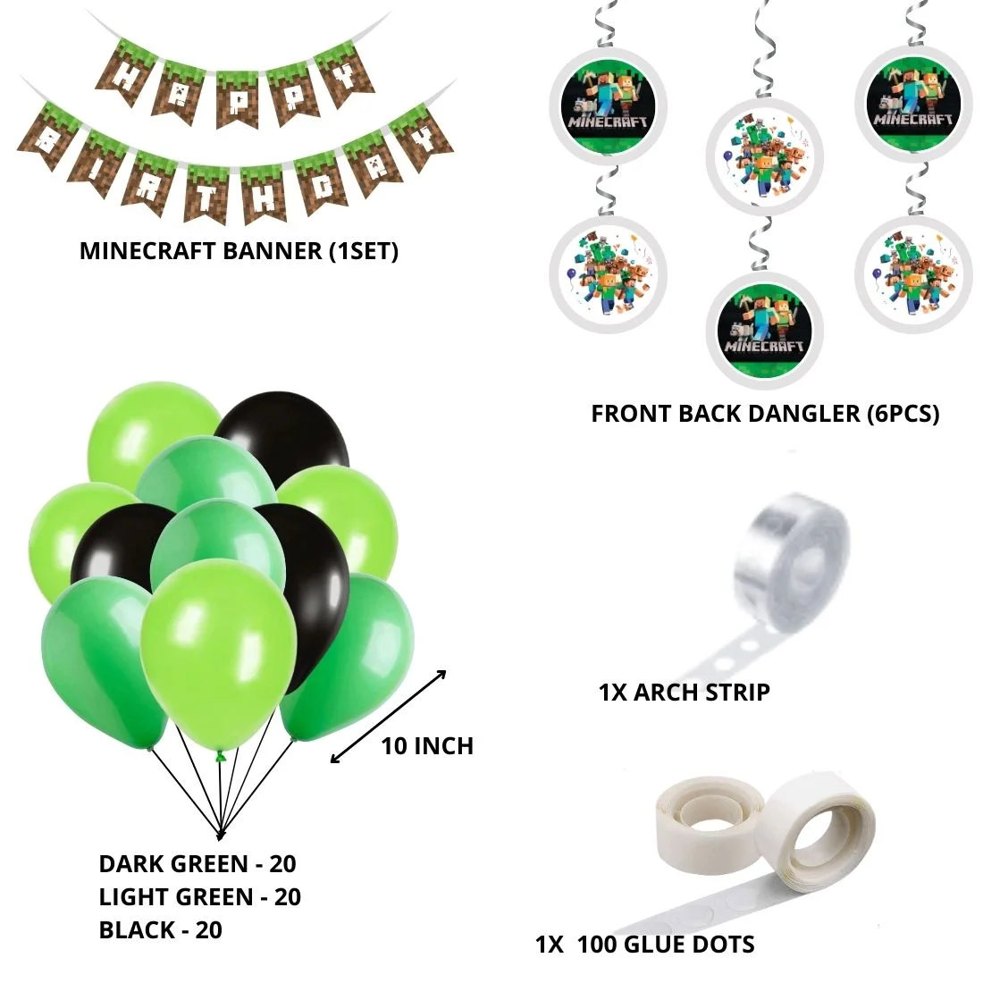 Minecraft theme Birthday Decoration Kit - 69 Pcs - Premium Handcrafted 300 GSM Birthday Decoration by Party Decor Mall India - View 2