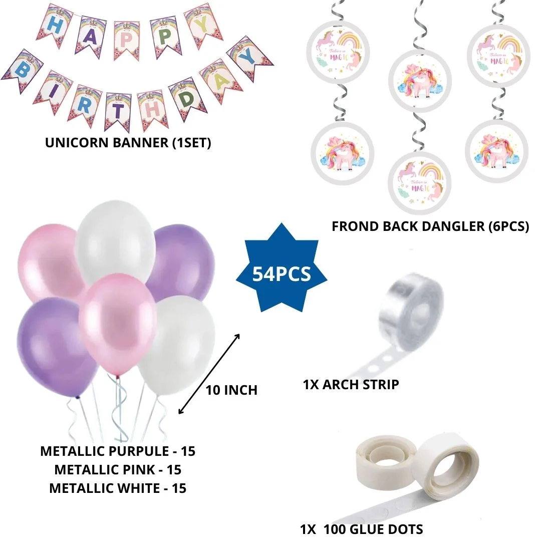 Unicorn Theme Decoration Birthday Kits- 54Pcs - Premium Handcrafted 300 GSM Party Supply by Party Decor Mall India - View 2