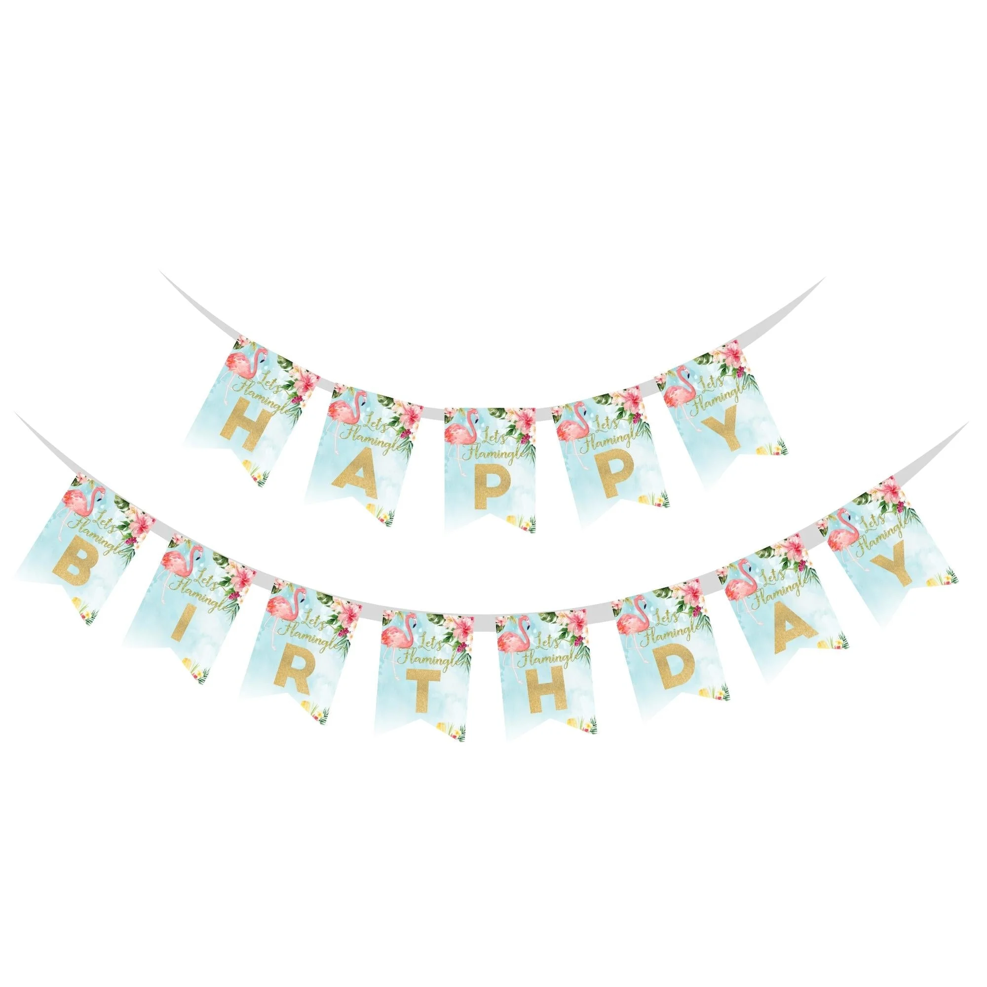 Happy Birthday Banner - Flamingo - Premium Handcrafted 300 GSM Buntings by Party Decor Mall India - View 1