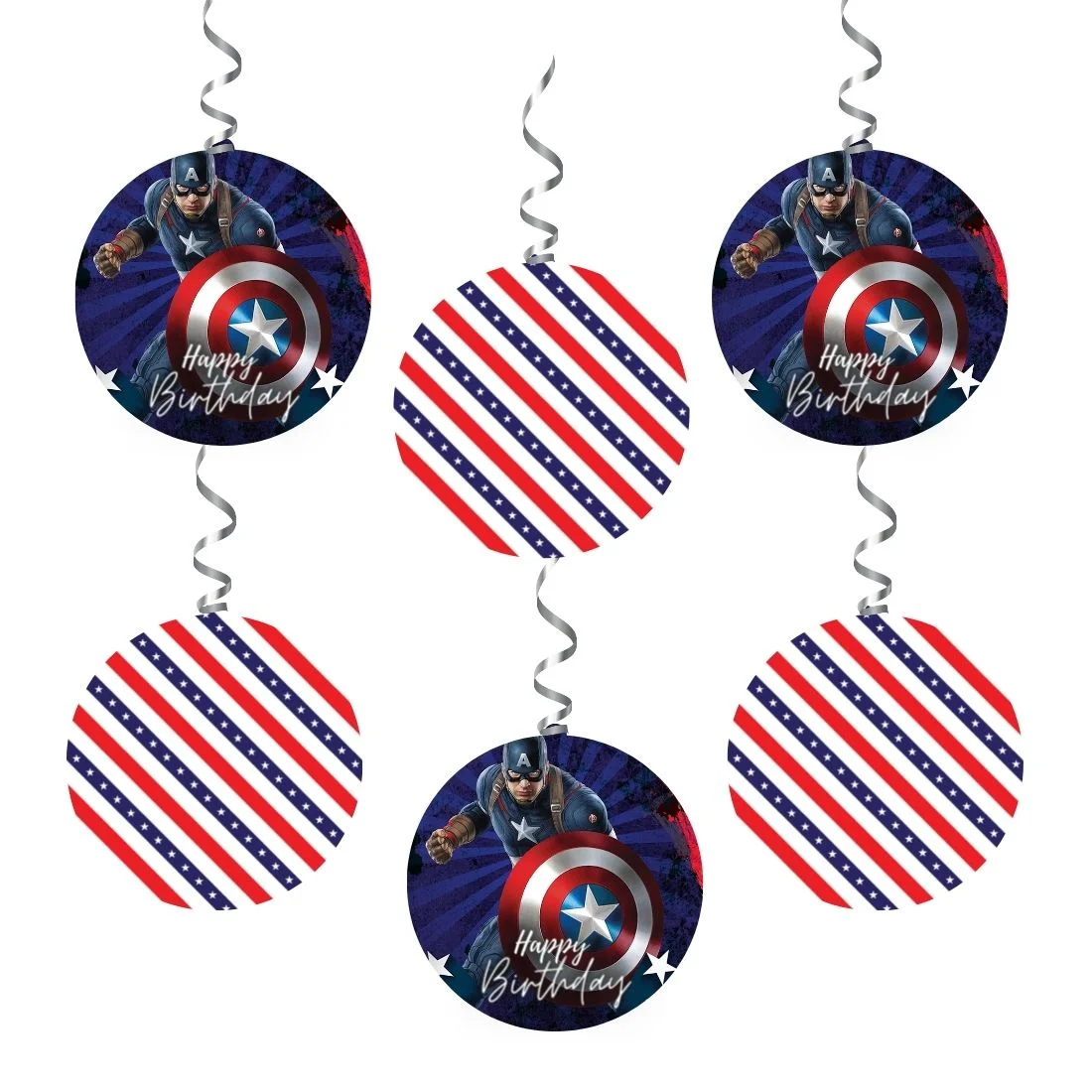 Captain America Dangler/Wall Hanging Birthday Decoration – (6 Pieces) - Premium Handcrafted 300 GSM Birthday Decoration by Party Decor Mall India - View 1