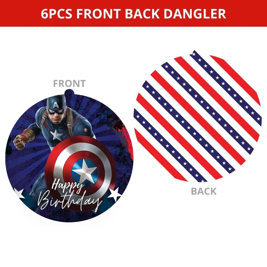 Captain America Dangler/Wall Hanging Birthday Decoration – (6 Pieces) - Premium Handcrafted 300 GSM Birthday Decoration by Party Decor Mall India - View 2