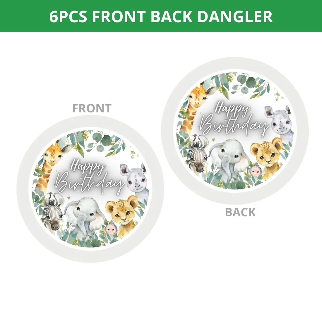 Jungle Theme Hanging Danglers - Set of 6, Double-Sided Prints, 6 Inches Each with Hanging Ribbon - Premium Handcrafted 300 GSM Danglers by Party Decor Mall India - View 3