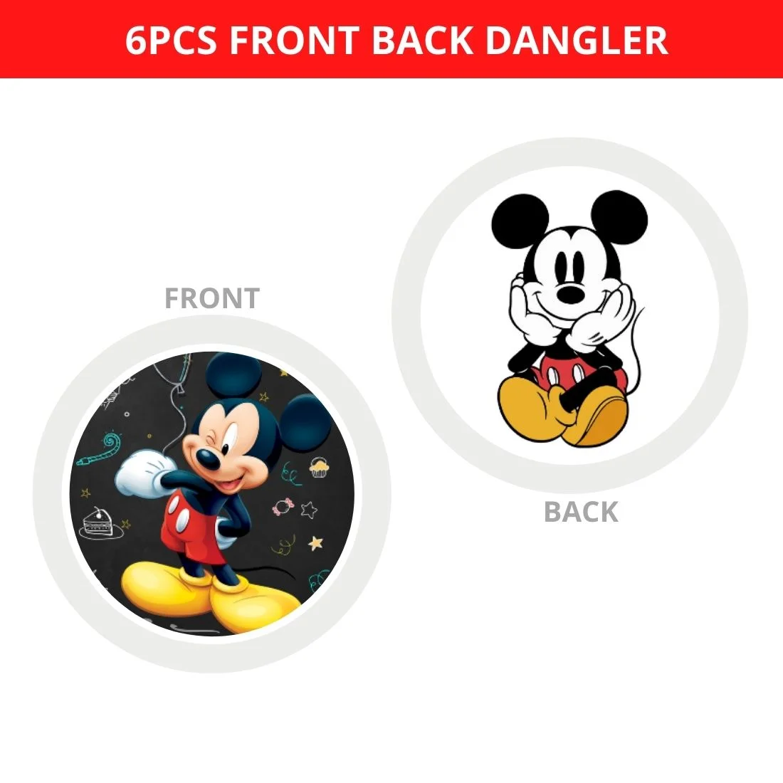 Mickey Mouse Dangler/Wall Hanging Birthday Decoration – (6 Pieces) - Premium Handcrafted 300 GSM Birthday Decoration by Party Decor Mall India - View 2