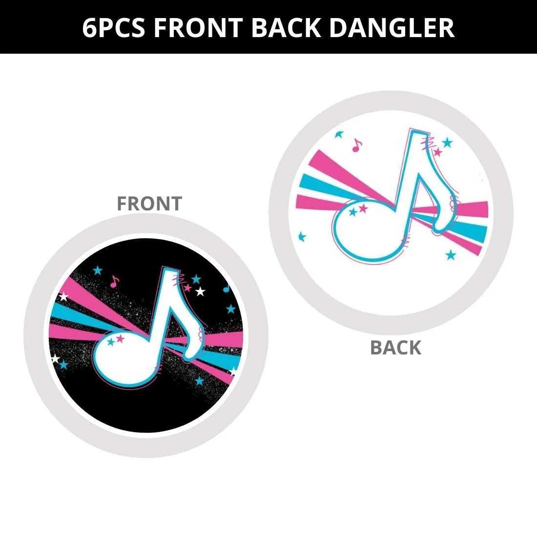 Music Theme Hanging Danglers - Set of 6, Double-Sided Prints, 6 Inches Each with Hanging Ribbon - Premium Handcrafted 300 GSM Danglers by Party Decor Mall India - View 2