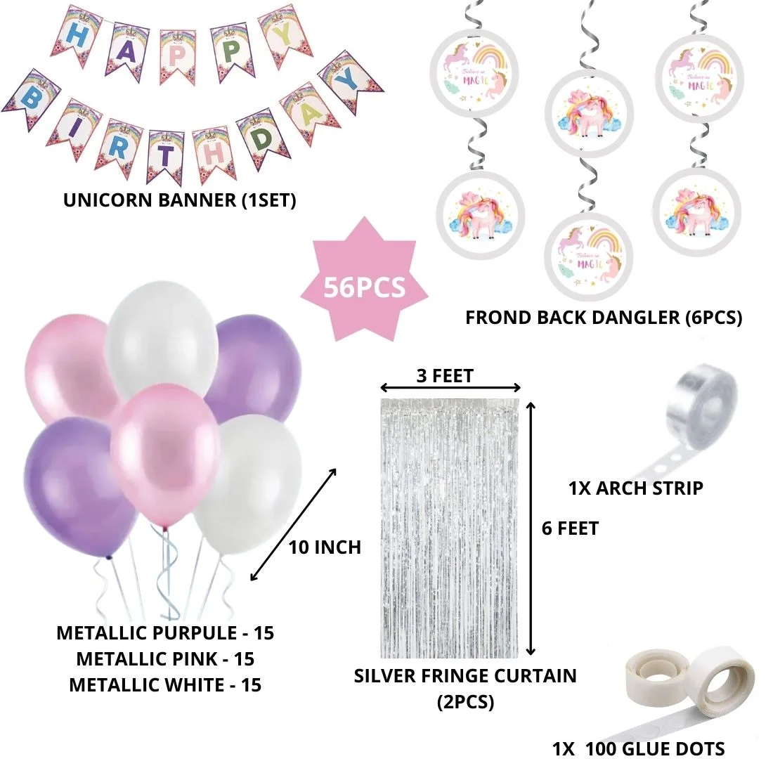 Unicorn Theme Decoration Birthday Kits- 56Pcs - Premium Handcrafted 300 GSM Party Supply by Party Decor Mall India - View 2