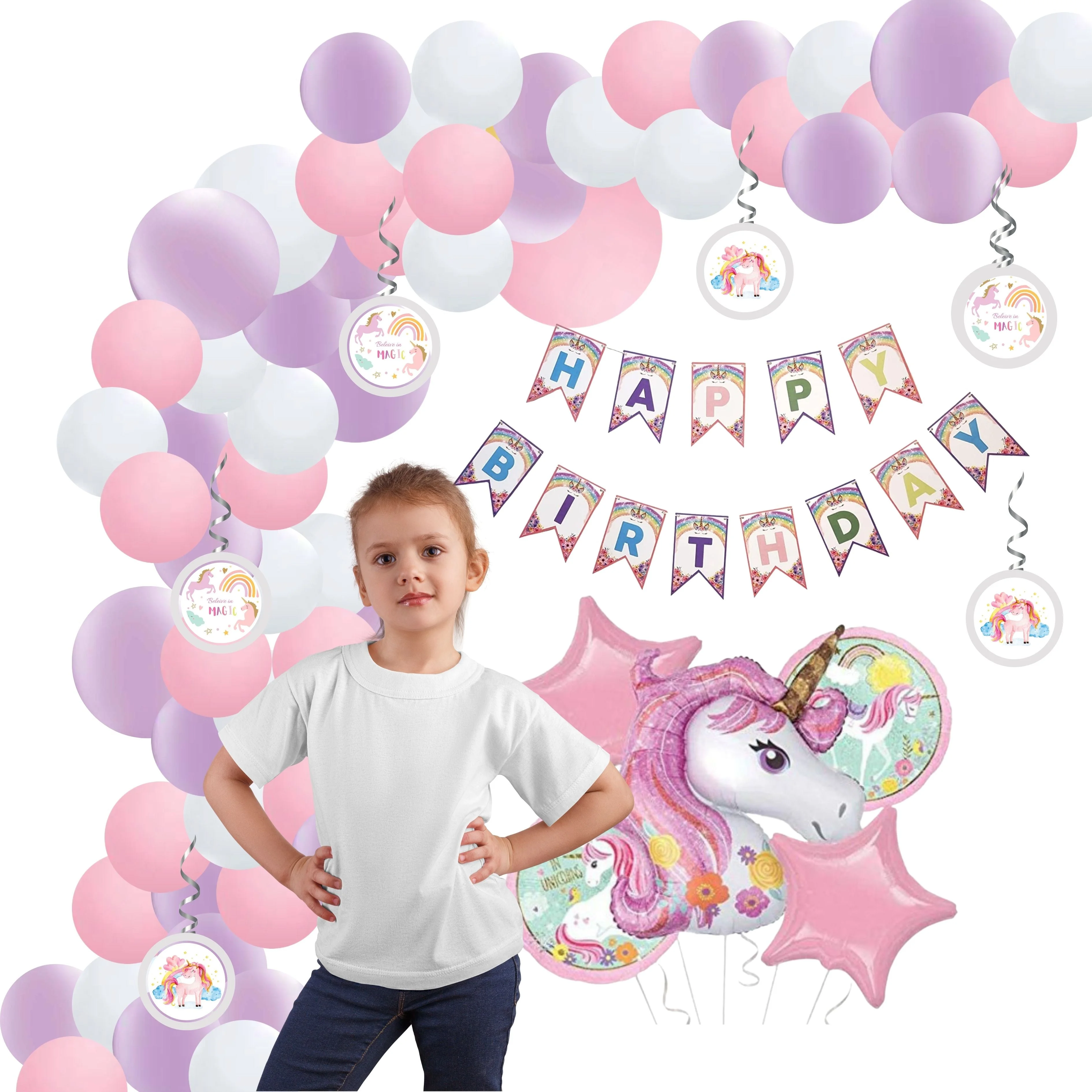 Unicorn Theme Decoration Birthday Kits- 59Pcs - Premium Handcrafted 300 GSM Party Supply by Party Decor Mall India - View 1