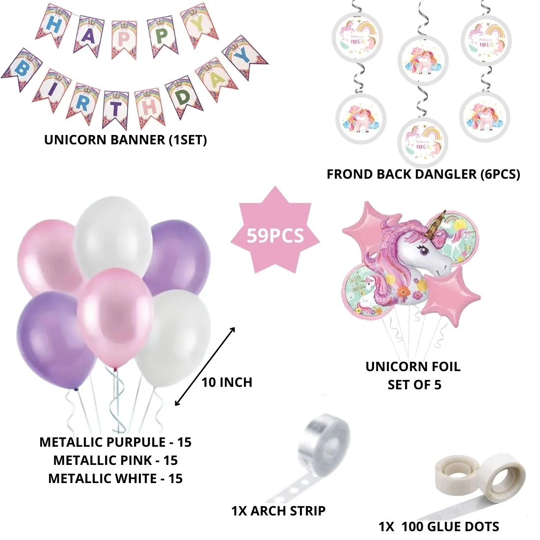Unicorn Theme Decoration Birthday Kits- 59Pcs - Premium Handcrafted 300 GSM Party Supply by Party Decor Mall India - View 2
