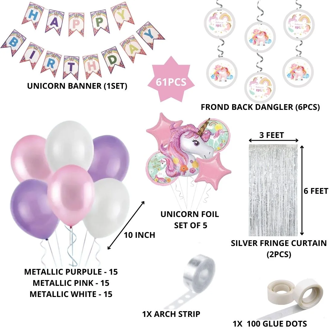 Unicorn Theme Decoration Birthday Kits- 61Pcs - Premium Handcrafted 300 GSM Party Supply by Party Decor Mall India - View 2