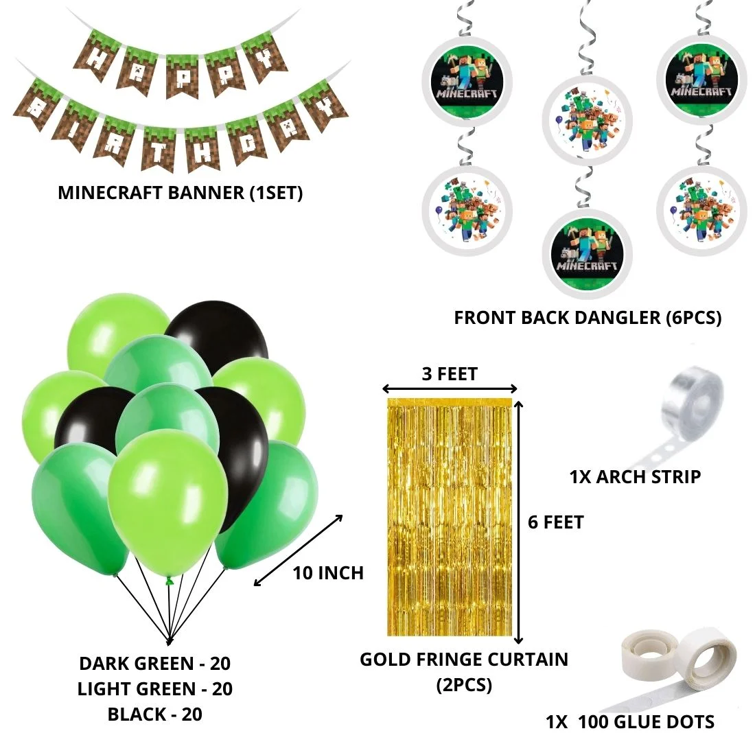 Minecraft Decoration Theme Birthday Kits-71Pcs - Premium Handcrafted 300 GSM Party Supply by Party Decor Mall India - View 2