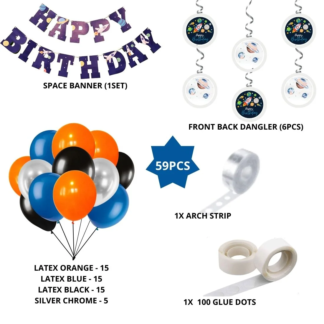 Space Theme Birthday Balloon Decoration DIY Kit (59Pcs) - Premium Handcrafted 300 GSM Party Supply by Party Decor Mall India - View 2