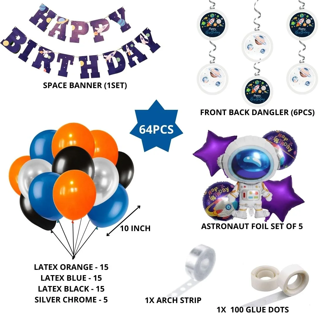 Space Theme Birthday Balloon Decoration DIY Kit (64Pcs) - Premium Handcrafted 300 GSM Party Supply by Party Decor Mall India - View 2