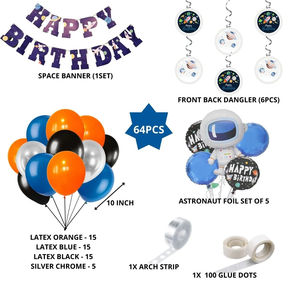Space Theme Birthday Balloon Decoration DIY Kit (64Pcs) - Premium Handcrafted 300 GSM Party Supply by Party Decor Mall India - View 2
