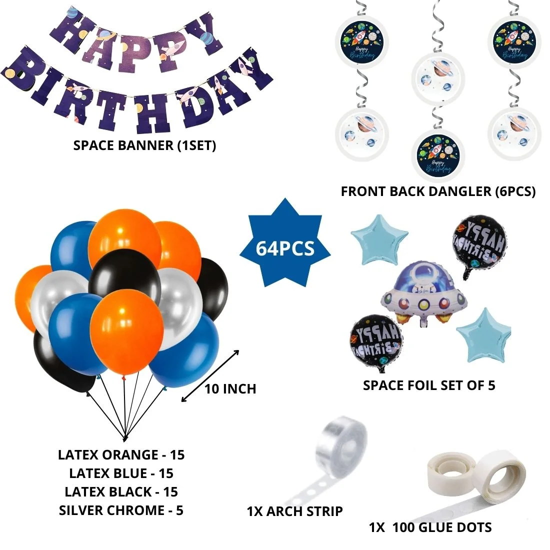Space Theme Birthday Balloon Decoration DIY Kit (64Pcs) - Premium Handcrafted 300 GSM Party Supply by Party Decor Mall India - View 2