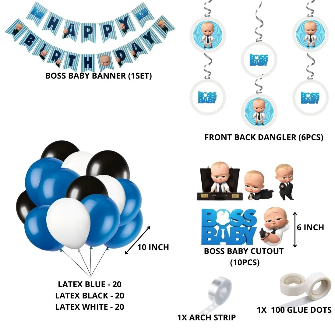 Boss Baby Theme Decorations Combo Set 79Pcs for Boys Birthday Decorations Items Set - Premium Handcrafted 300 GSM Birthday Decoration by Party Decor Mall India - View 2