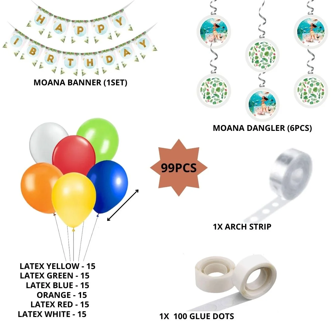 Party Decor Mall Moana Theme Decorations Combo Set 99Pcs for Girl Birthday Decorations Items Set - Premium Handcrafted 300 GSM Birthday Decoration by Party Decor Mall India - View 2