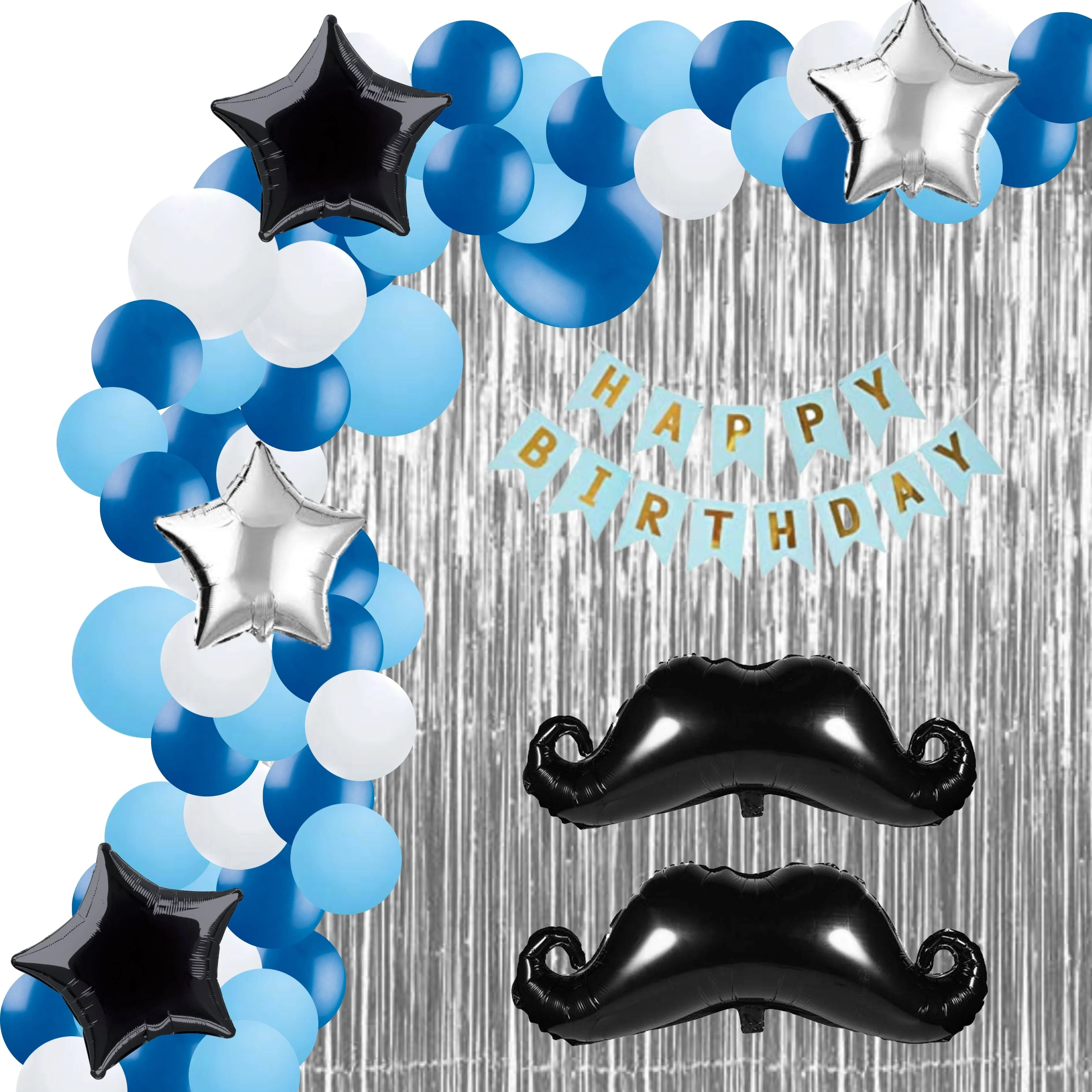 Moustache Theme Birthday Balloon Decoration DIY Kit (71Pcs) - Premium Handcrafted 300 GSM Party Supply by Party Decor Mall India - View 1