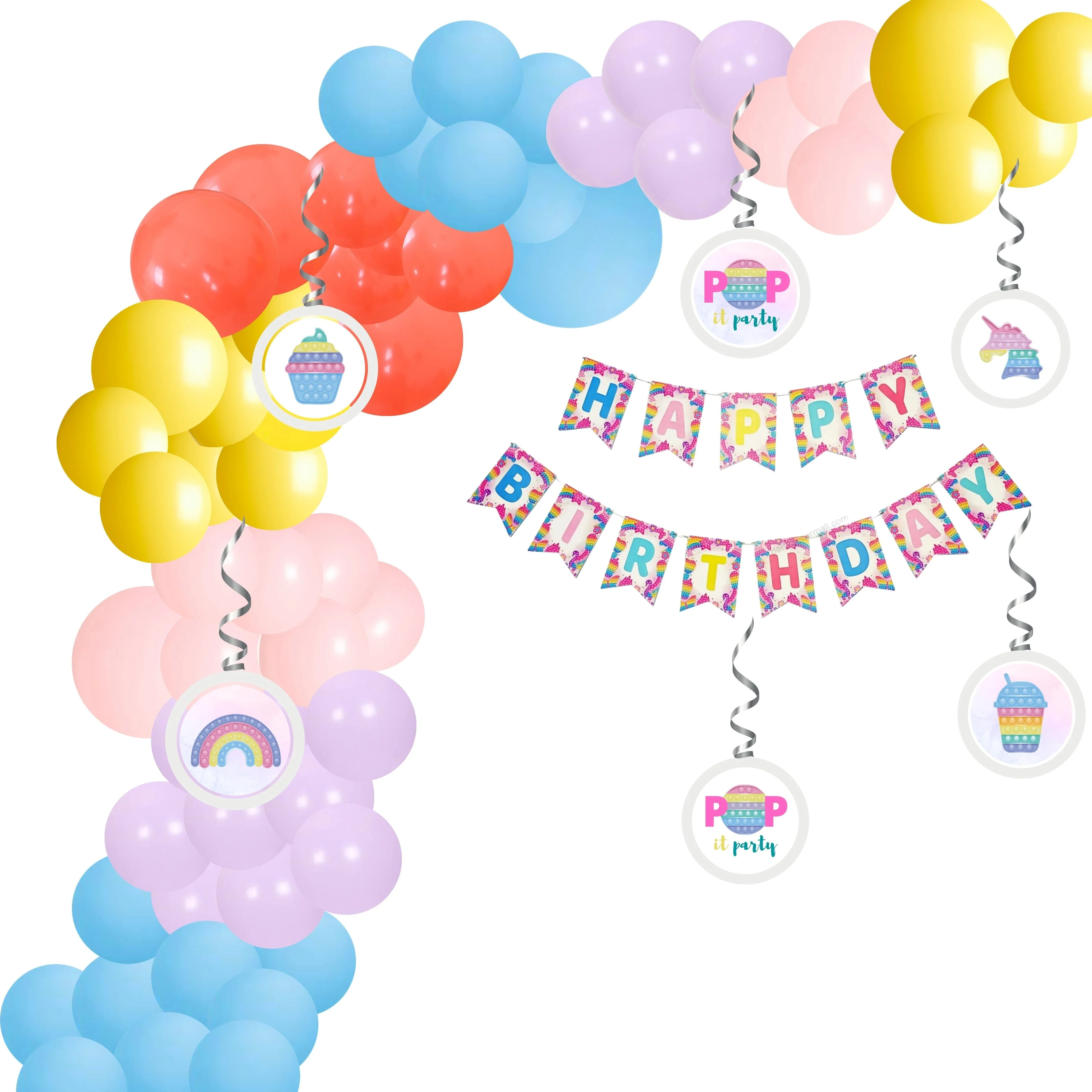Pop It Birthday Decoration Kit(84Pcs) - Premium Handcrafted 300 GSM Birthday Decoration by Party Decor Mall India - View 1