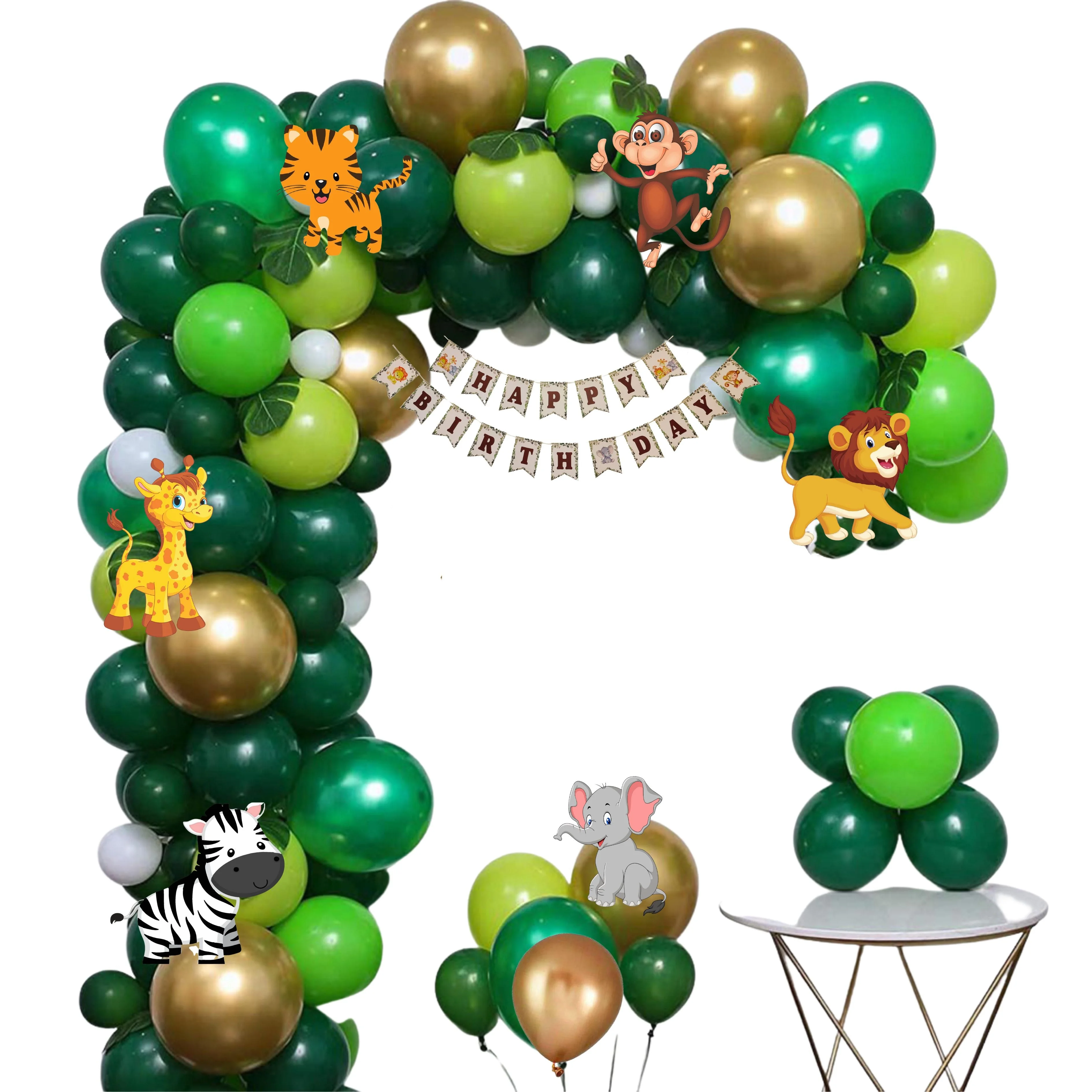 Jungle Theme Happy Birthday Party Decoration Combo,Jungle/Safari Themes Party Favors for Kids/1st Birthday Decoration (100pcs) - Premium Handcrafted 300 GSM Birthday Decoration by Party Decor Mall India - View 1