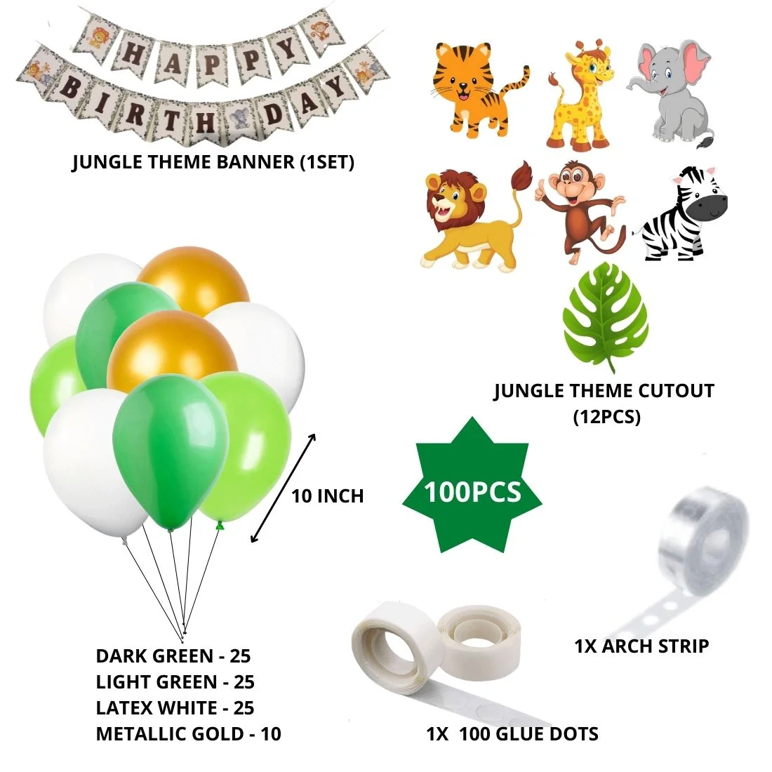 Jungle Theme Happy Birthday Party Decoration Combo,Jungle/Safari Themes Party Favors for Kids/1st Birthday Decoration (100pcs) - Premium Handcrafted 300 GSM Birthday Decoration by Party Decor Mall India - View 2