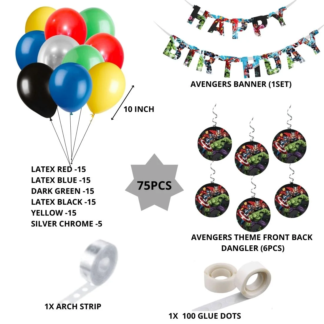 Avengers Theme Birthday Decoration Kit(75Pcs) - Premium Handcrafted 300 GSM Birthday Decoration by Party Decor Mall India - View 2