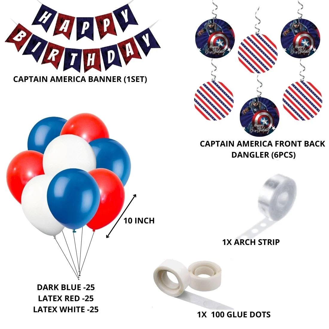 Captain America Theme Birthday Decoration Kit(84Pcs) - Premium Handcrafted 300 GSM Birthday Decoration by Party Decor Mall India - View 2