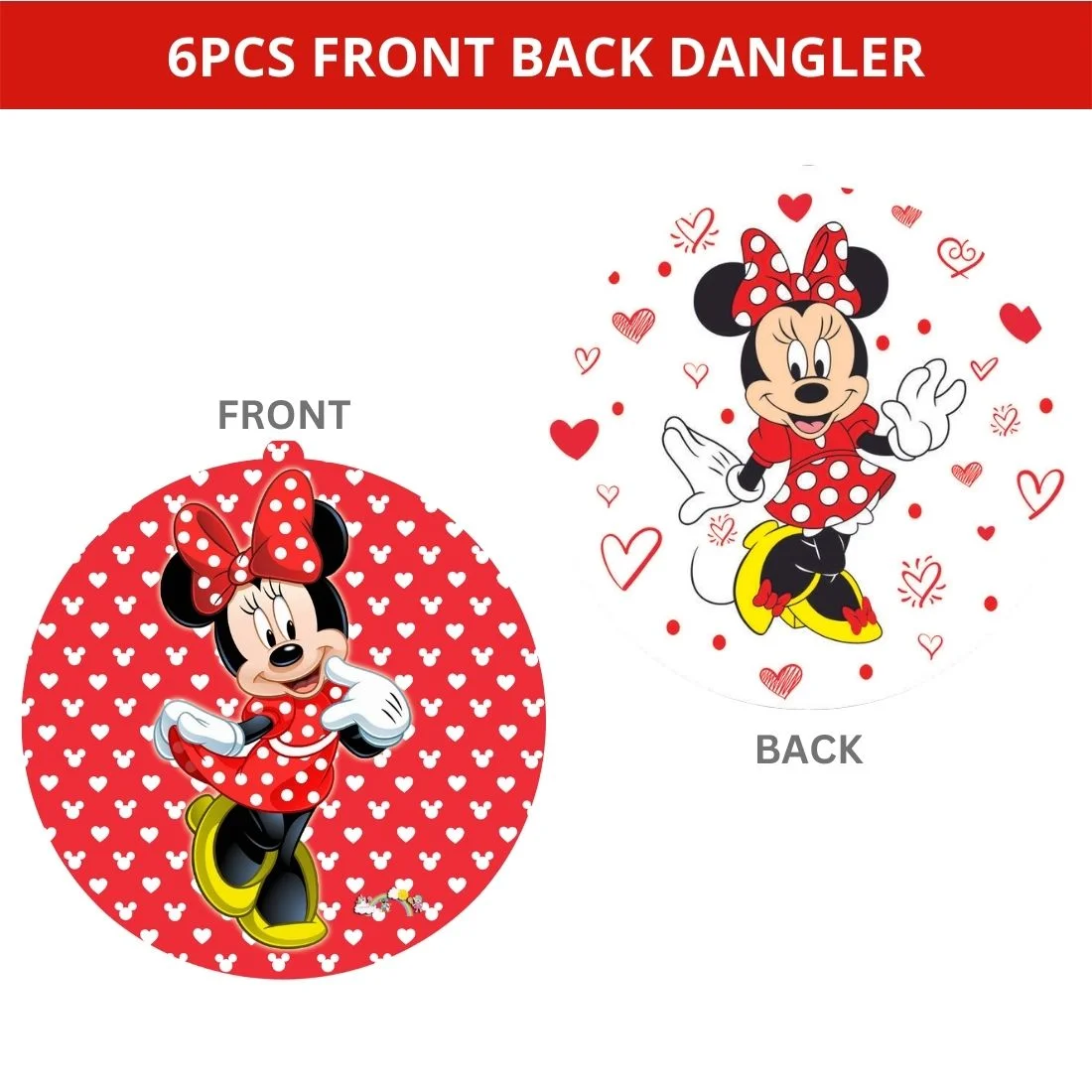 Minnie Mouse Dangler/Wall Hanging Birthday Decoration – (6 Pieces) - Premium Handcrafted 300 GSM Birthday Decoration by Party Decor Mall India - View 2
