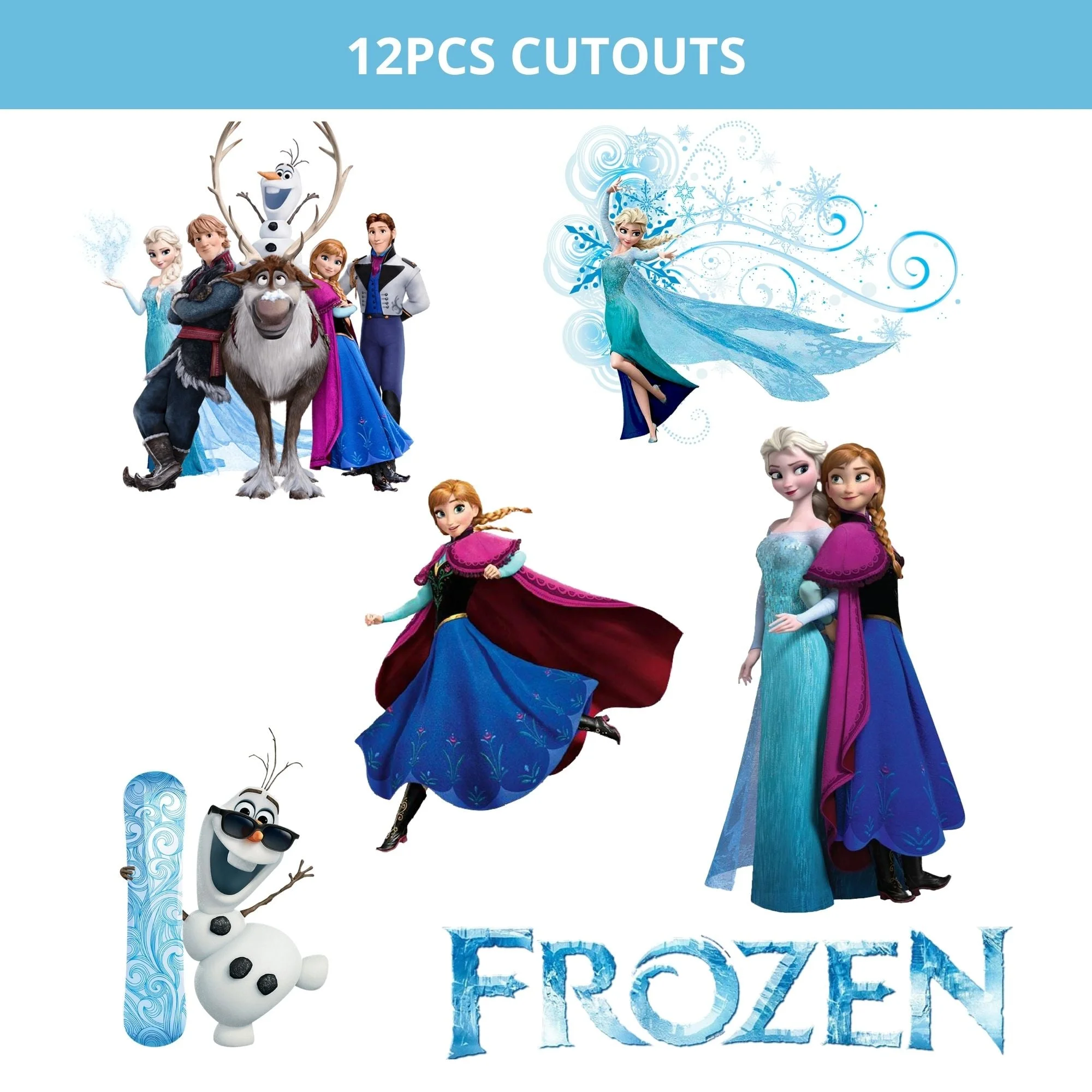 Frozen Theme Cutout (12 Pcs) - Premium Handcrafted 300 GSM Paper Cutouts by Party Decor Mall India - View 2