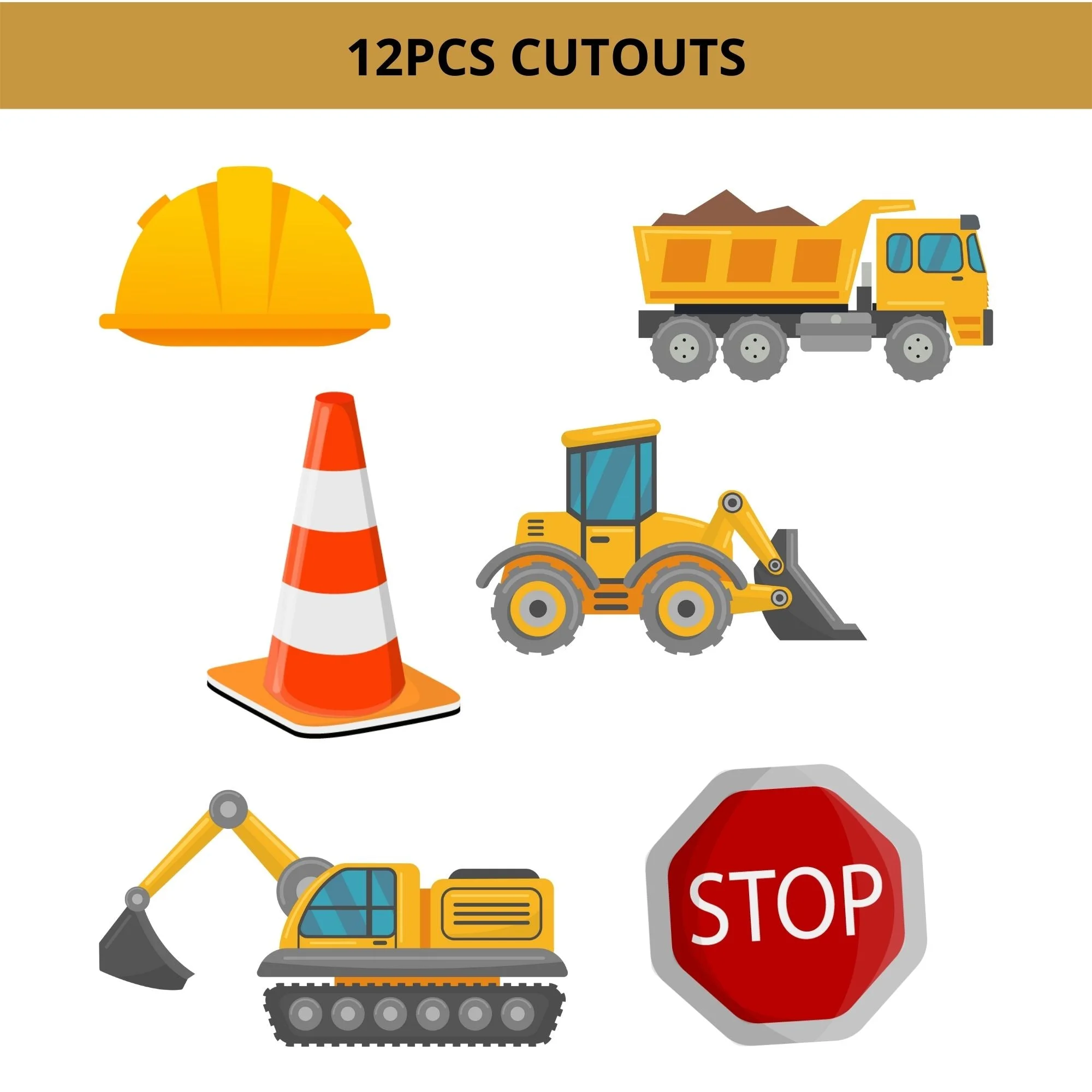 Construction Theme Cutout (12 Pcs) - Premium Handcrafted 300 GSM Paper Cutouts by Party Decor Mall India - View 2
