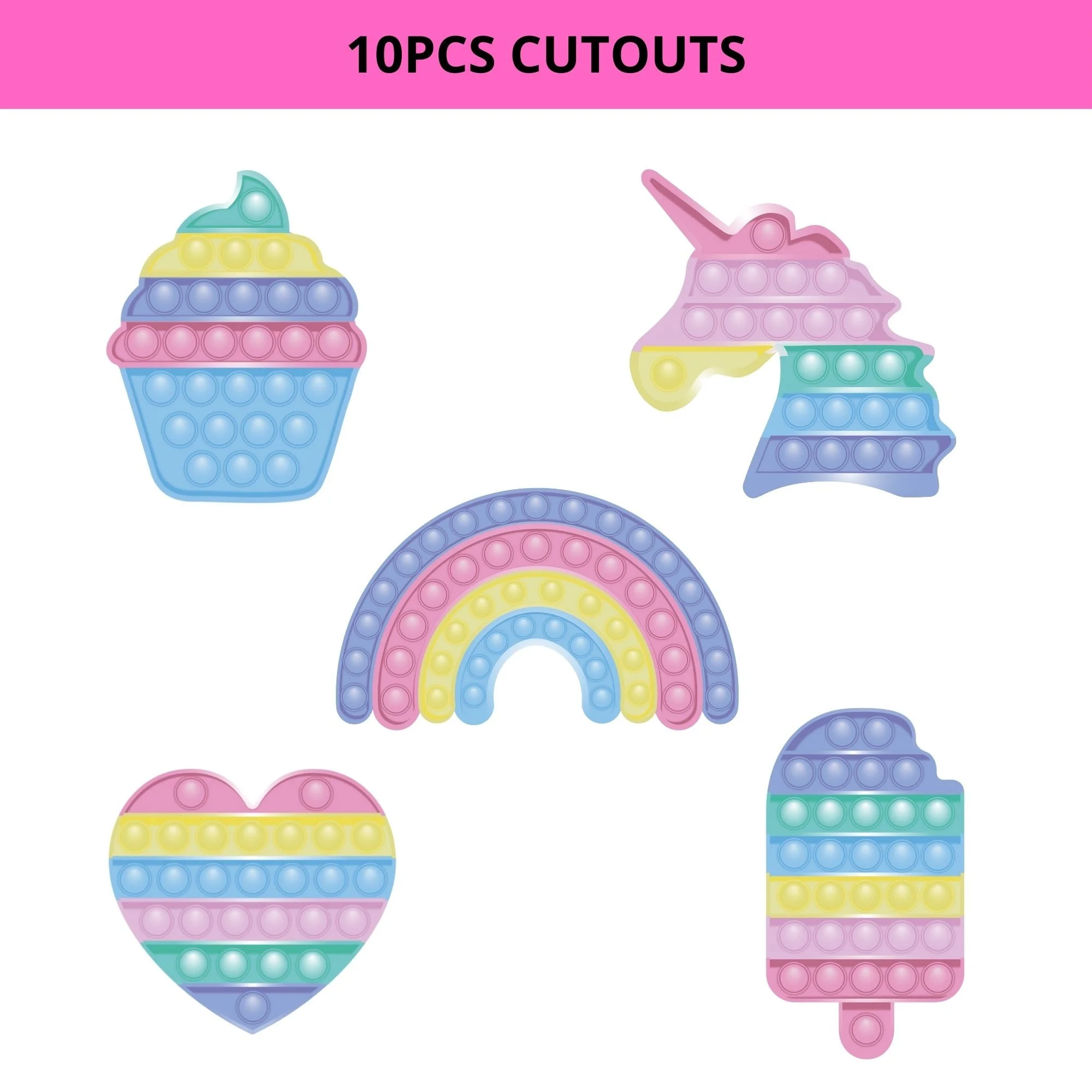 Pop it Theme Cutout (10 Pcs) - Premium Handcrafted 300 GSM Paper Cutouts by Party Decor Mall India - View 2