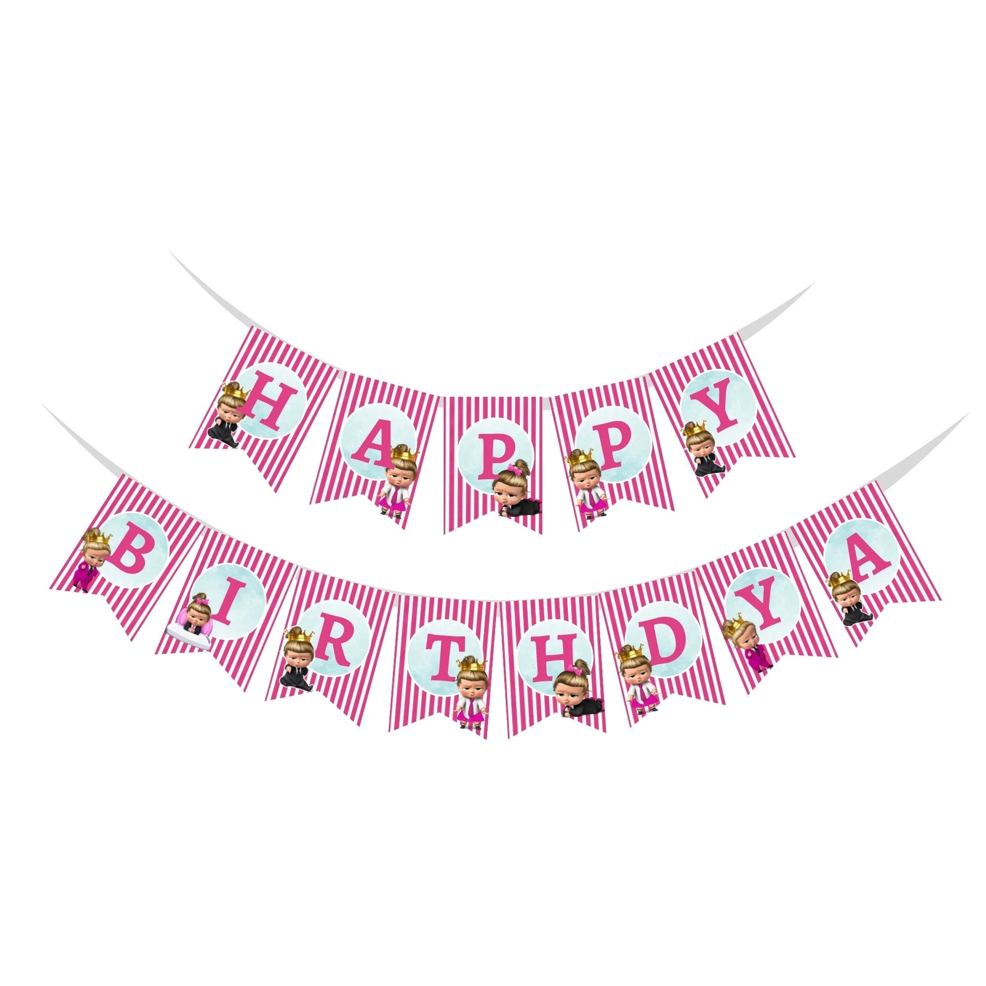 Boss Baby Girl Happy Birthday Banner - Premium Handcrafted 300 GSM Buntings by Party Decor Mall India - View 1