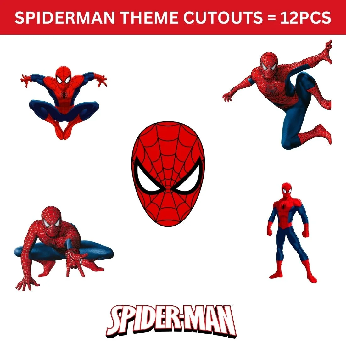 Spider Superhero Theme Cutout (12 Pcs) - Premium Handcrafted 300 GSM Paper Cutouts by Party Decor Mall India - View 2
