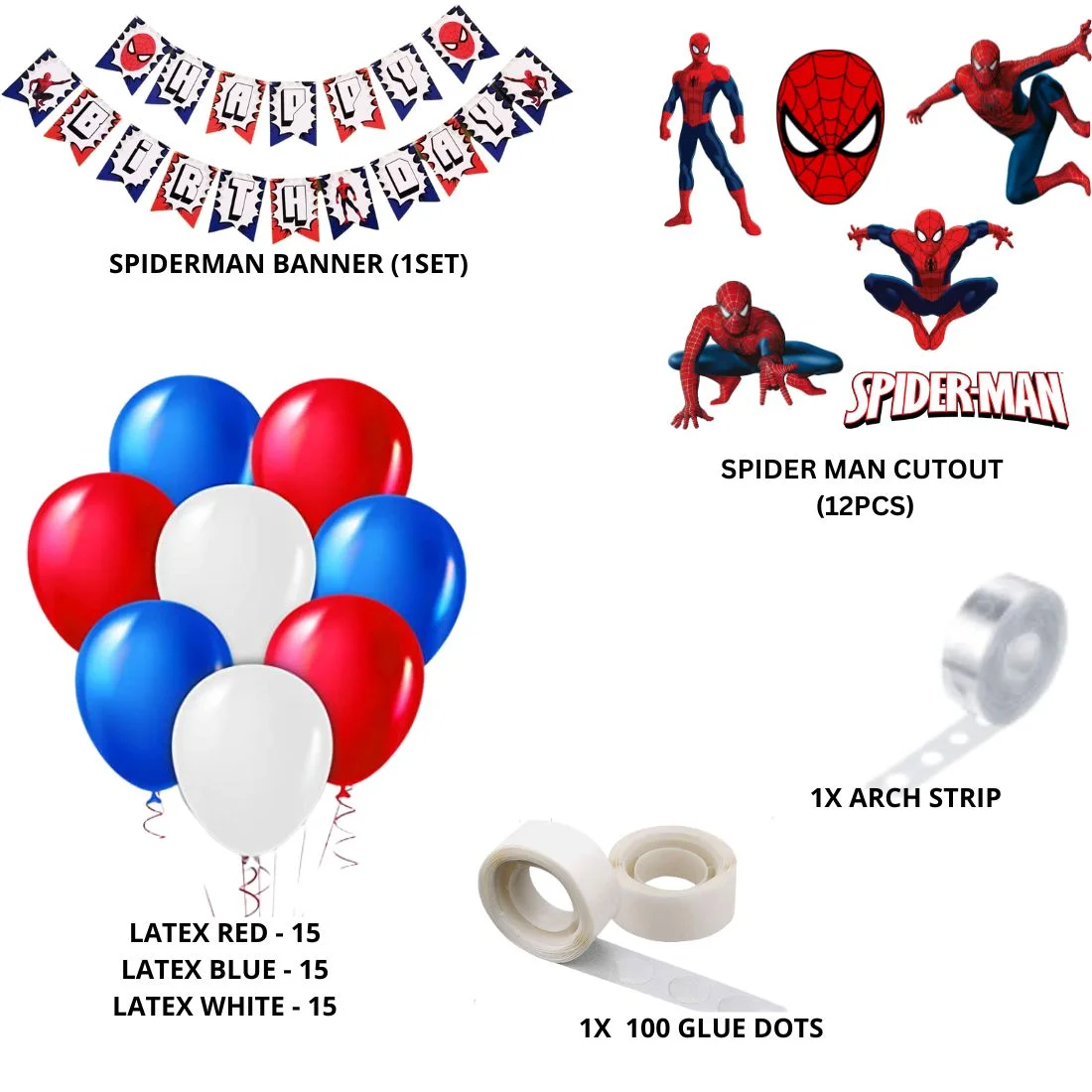 60Pcs Spider Superhero Theme Birthday Decoration for Baby Kids Boys, Spider Superhero Banner & Red, White & Blue Balloons, - Premium Handcrafted 300 GSM Birthday Decoration, Balloons by Party Decor Mall India - View 2