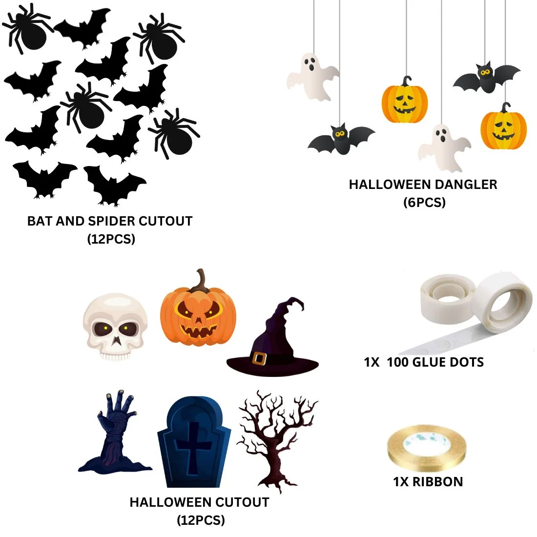 Halloween Theme Dangler and Cutout Decoration Kit (32Pcs) - Material-Cardstock - Premium Handcrafted 300 GSM Cutouts by Party Decor Mall India - View 2