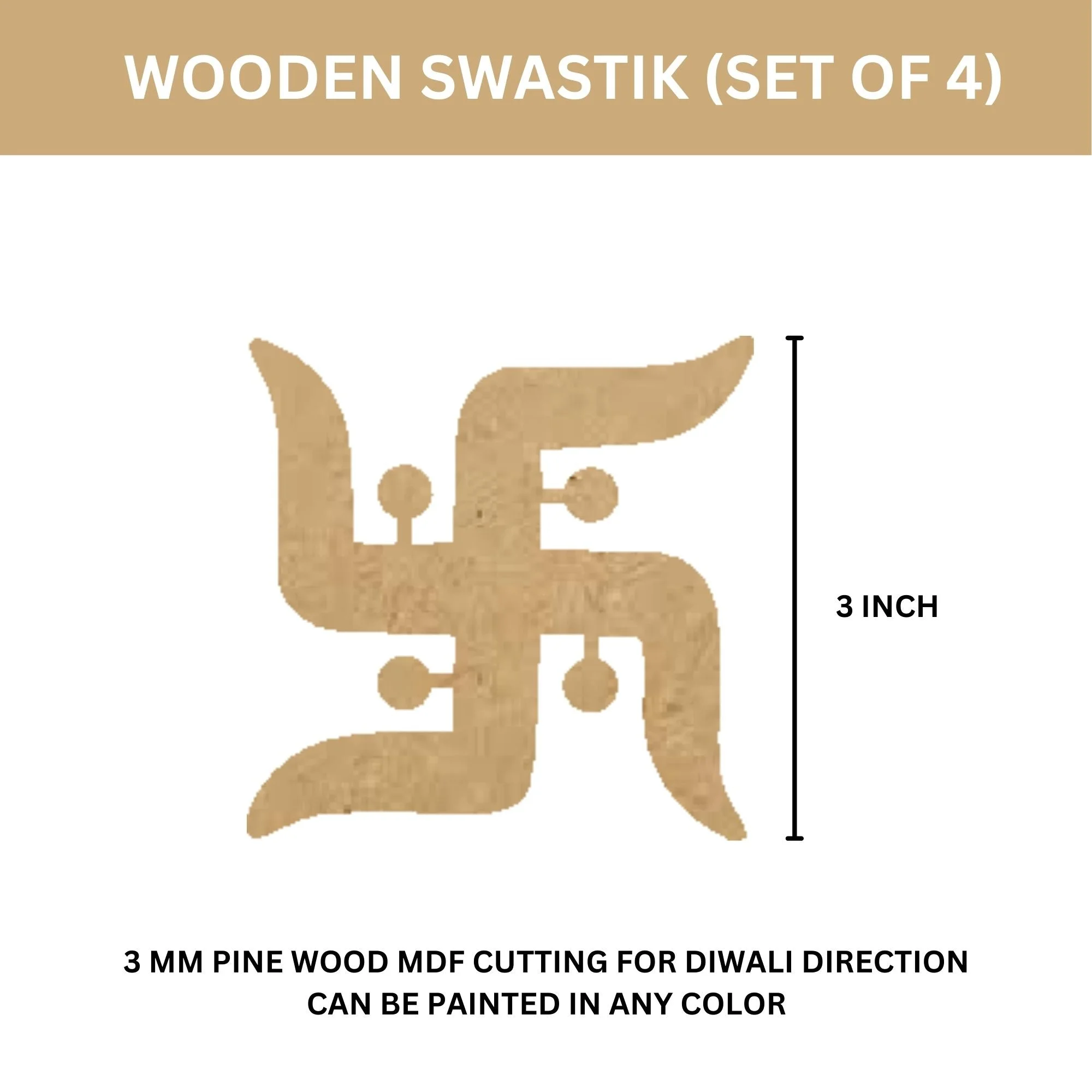 Wooden Swastik - Set of 4 - Premium Handcrafted 300 GSM Party Supply by Party Decor Mall India - View 2