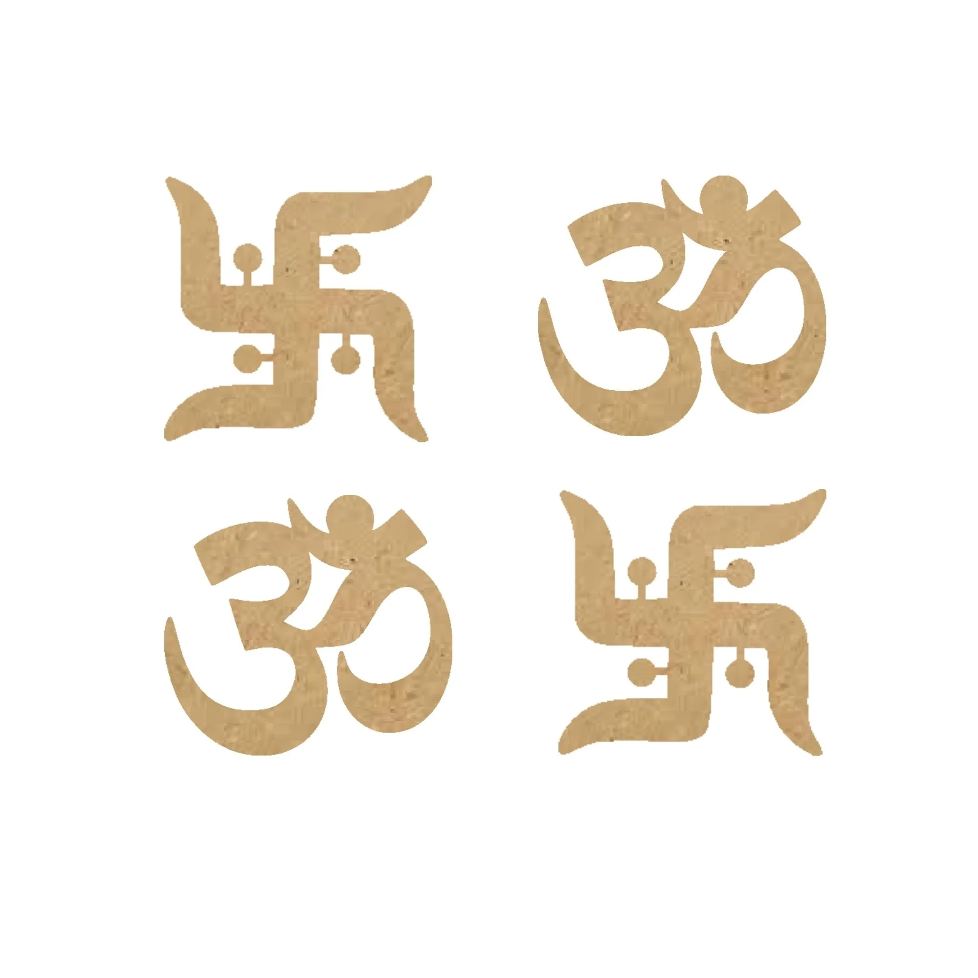 Wooden Om And Swastik - Set of 4 - Premium Handcrafted 300 GSM Party Supply by Party Decor Mall India - View 1