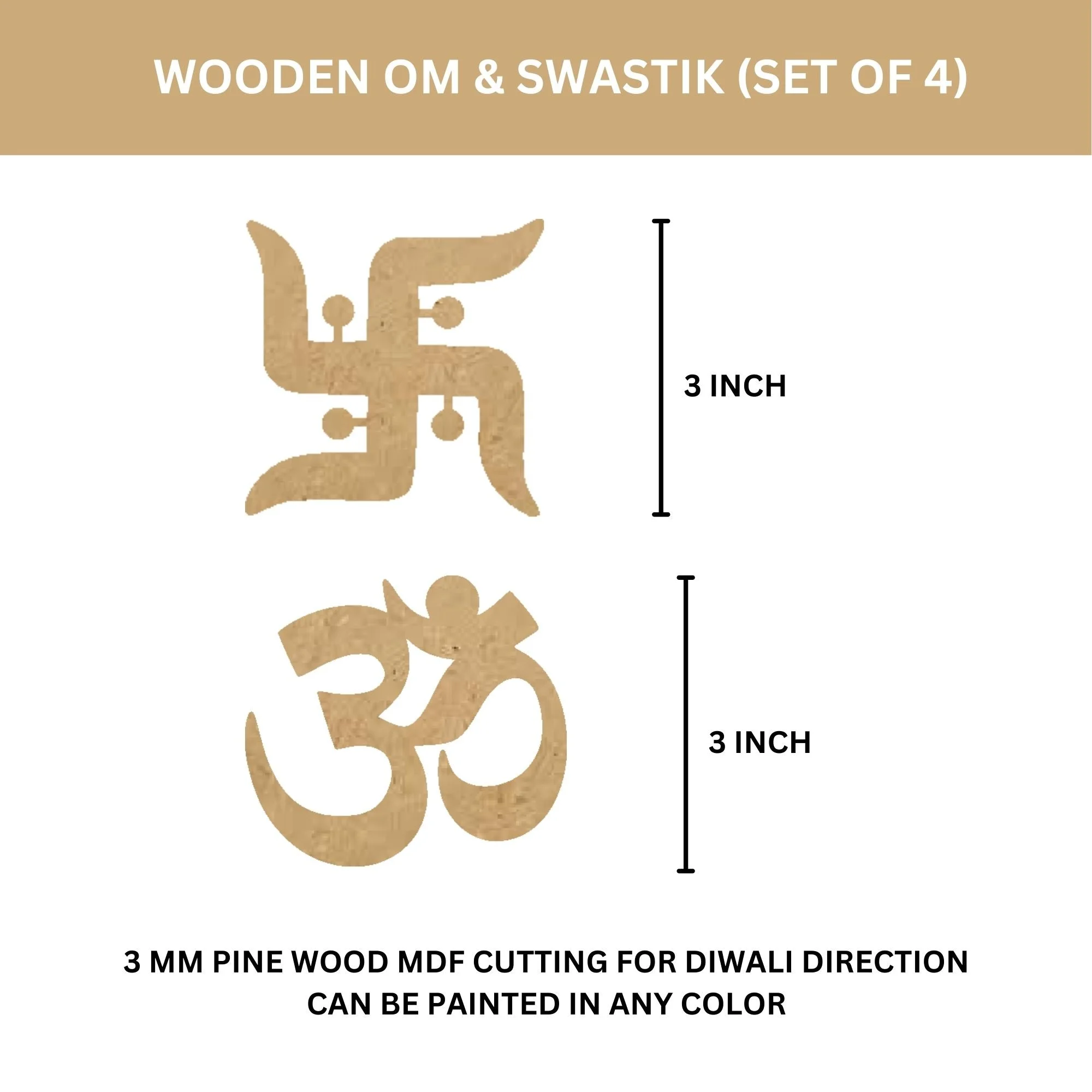Wooden Om And Swastik - Set of 4 - Premium Handcrafted 300 GSM Party Supply by Party Decor Mall India - View 2