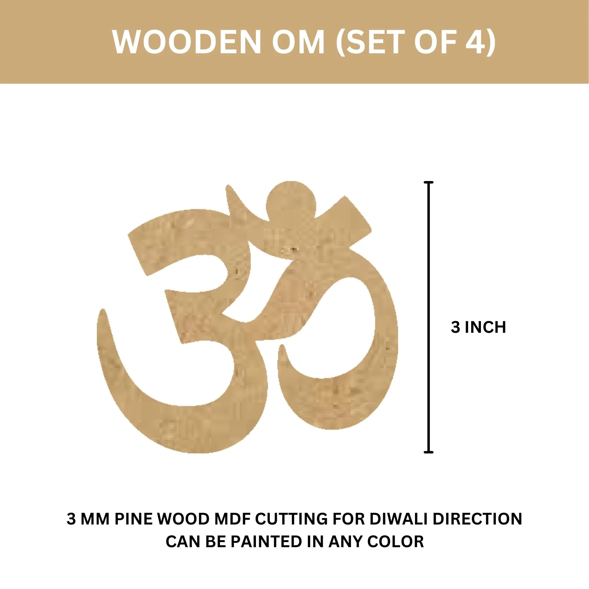 Wooden Om Shape Cutouts - Set of 4 - Premium Handcrafted 300 GSM Paper Cutouts by Party Decor Mall India - View 2