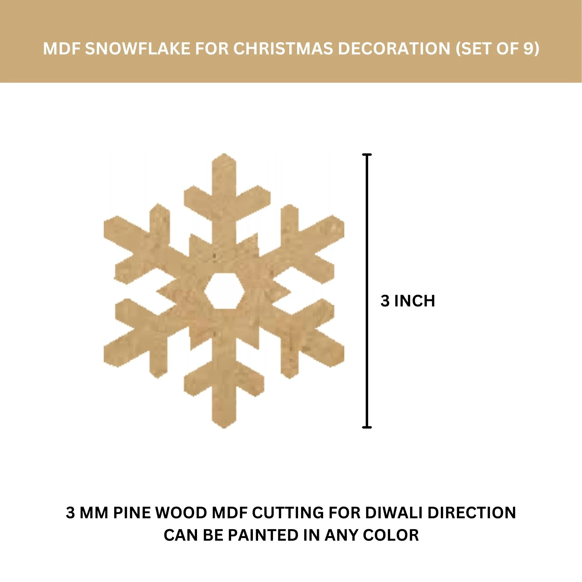 Mdf Snowflake For Christmas Decoration - Set of 9 - Premium Handcrafted 300 GSM Party Supplies by Party Decor Mall India - View 2