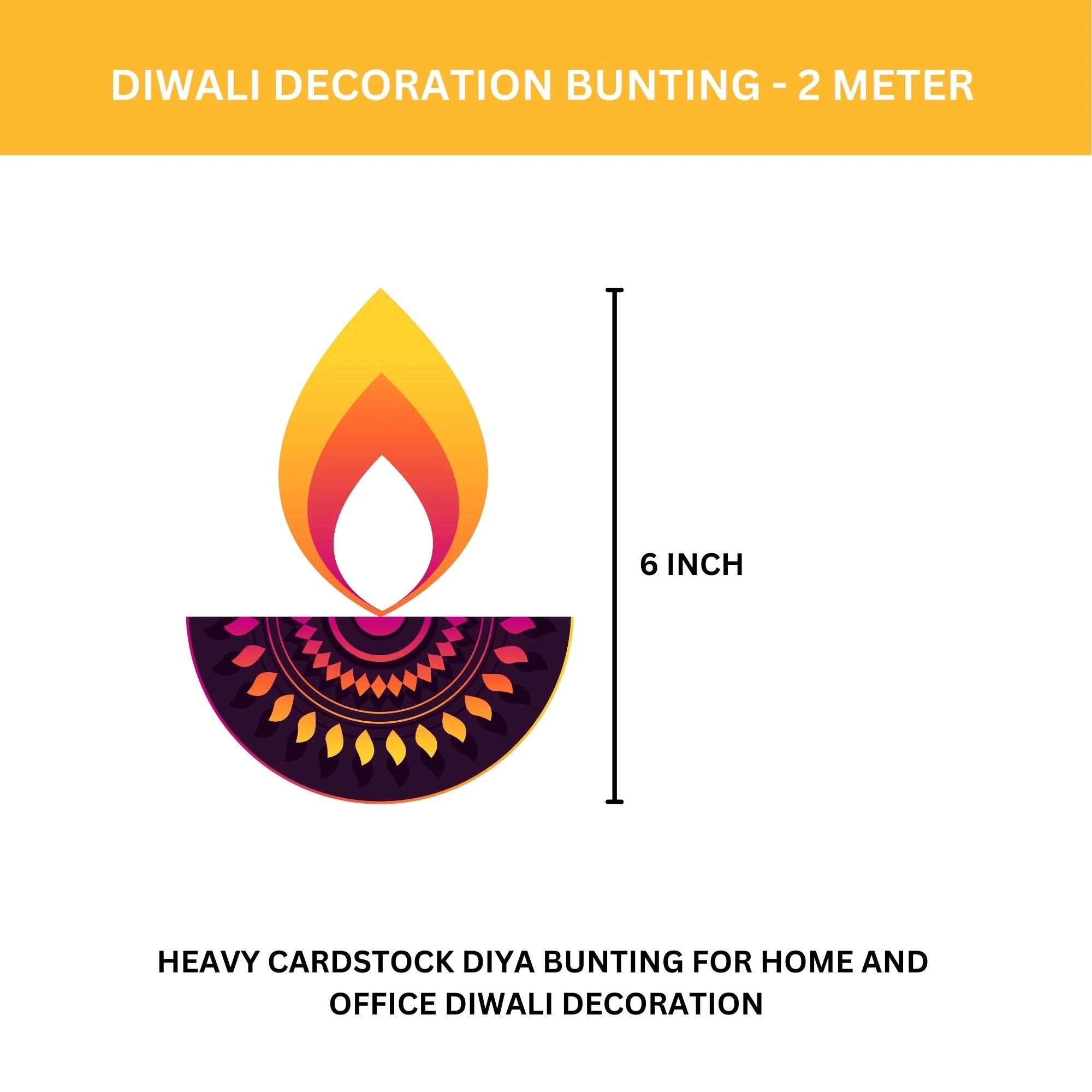 Diwali Decoration Diya(Paper) Bunting - ( 2 Meter/20 Diyas) - Premium Handcrafted 300 GSM Party Supply by Party Decor Mall India - View 2