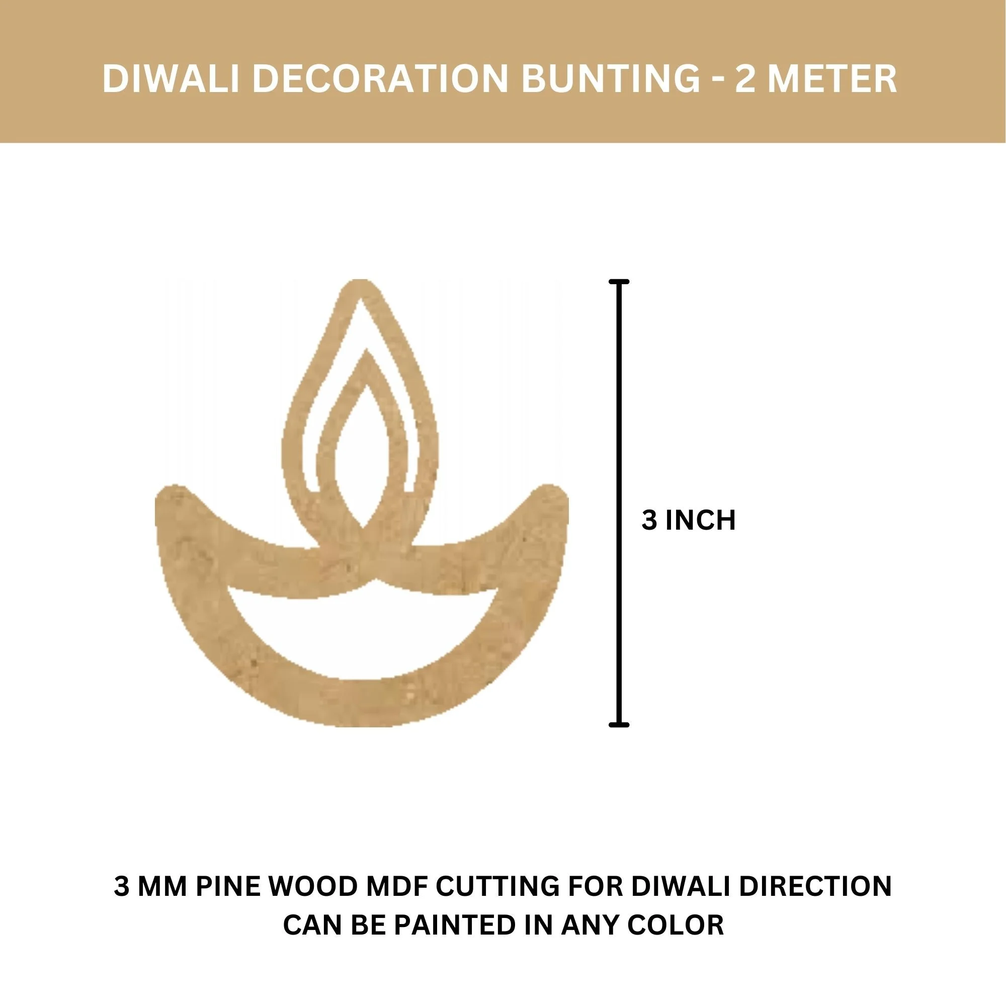 Wooden Diya Shape Diwali Decoration Bunting (9 Pcs) - Premium Handcrafted 300 GSM Party Supply by Party Decor Mall India - View 2