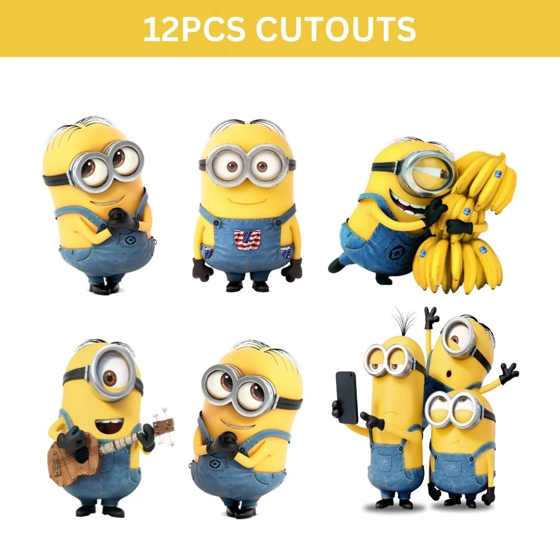 Minion Theme Birthday Decor Cutout (12 Pcs) - 6 Inches - Cardstock - Premium Handcrafted 300 GSM Paper Cutouts by Party Decor Mall India - View 2