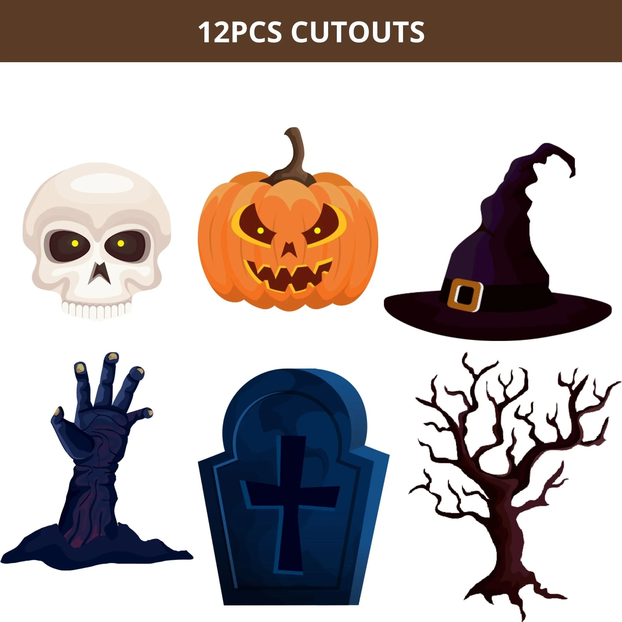 Halloween Theme Cutout (12 Pcs) - Material-Cardstock - Premium Handcrafted 300 GSM Paper Cutouts by Party Decor Mall India - View 2