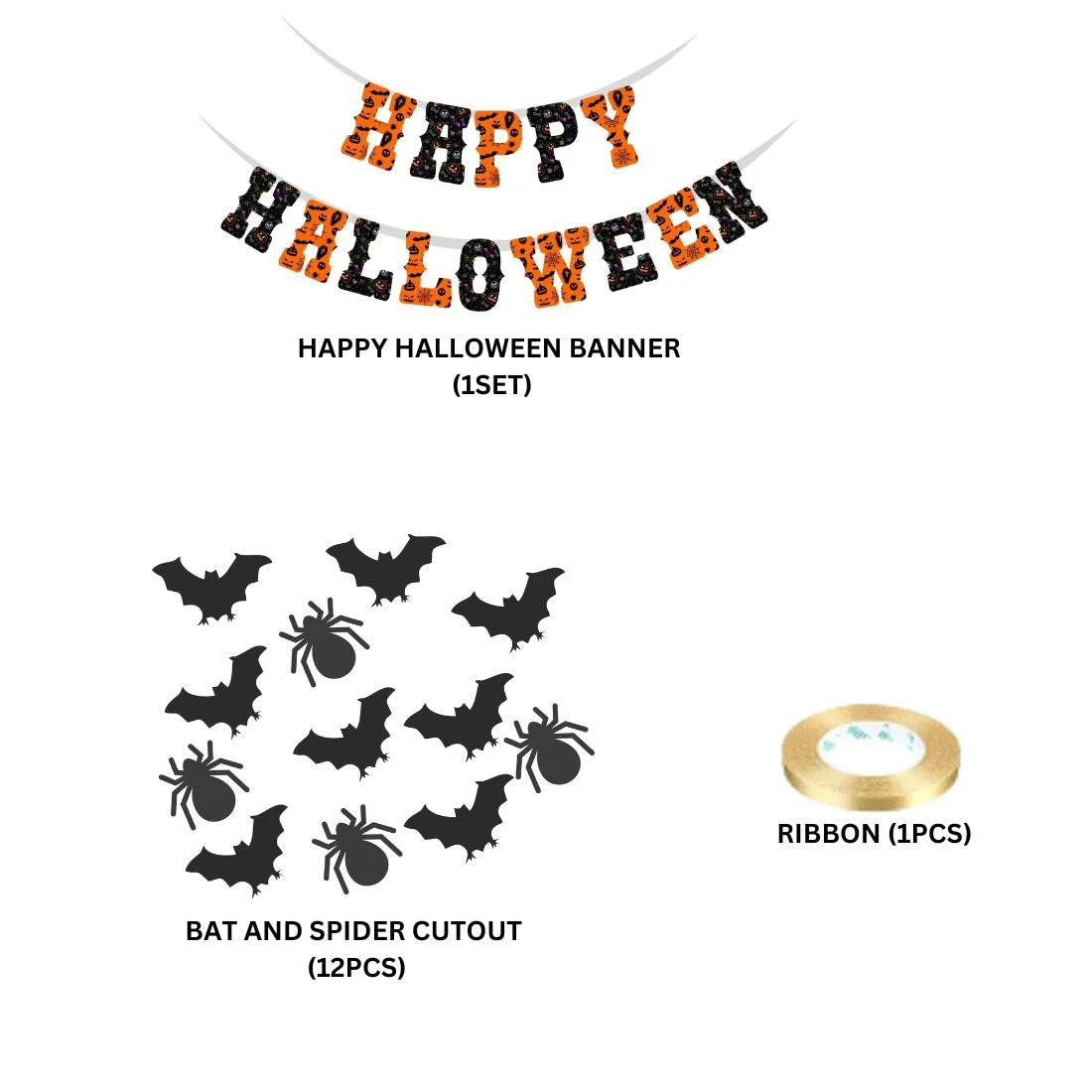 Halloween Banner and Bat ,Spider Cutout - ( 26 Pcs) Material-Cardstock (6 inches/250 GSM Cardstock/Black , Orange) - Premium Handcrafted 300 GSM Paper Cutouts by Party Decor Mall India - View 2