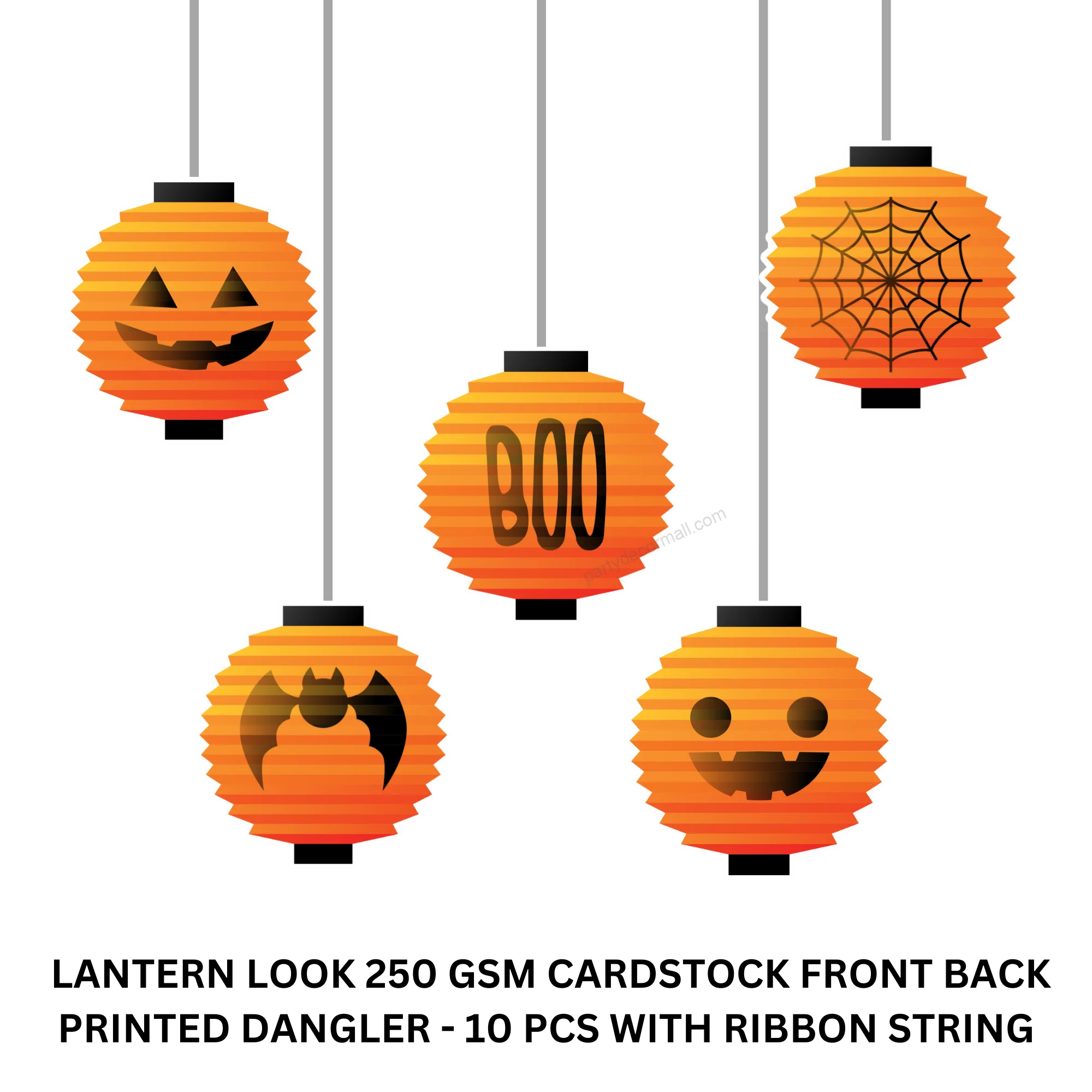 Halloween Lantern Cardstock Dangler (6 Inches/250 GSM Cardstock/Orange, Black/10 Pieces) - Premium Handcrafted 300 GSM Door Dangler by Party Decor Mall India - View 2