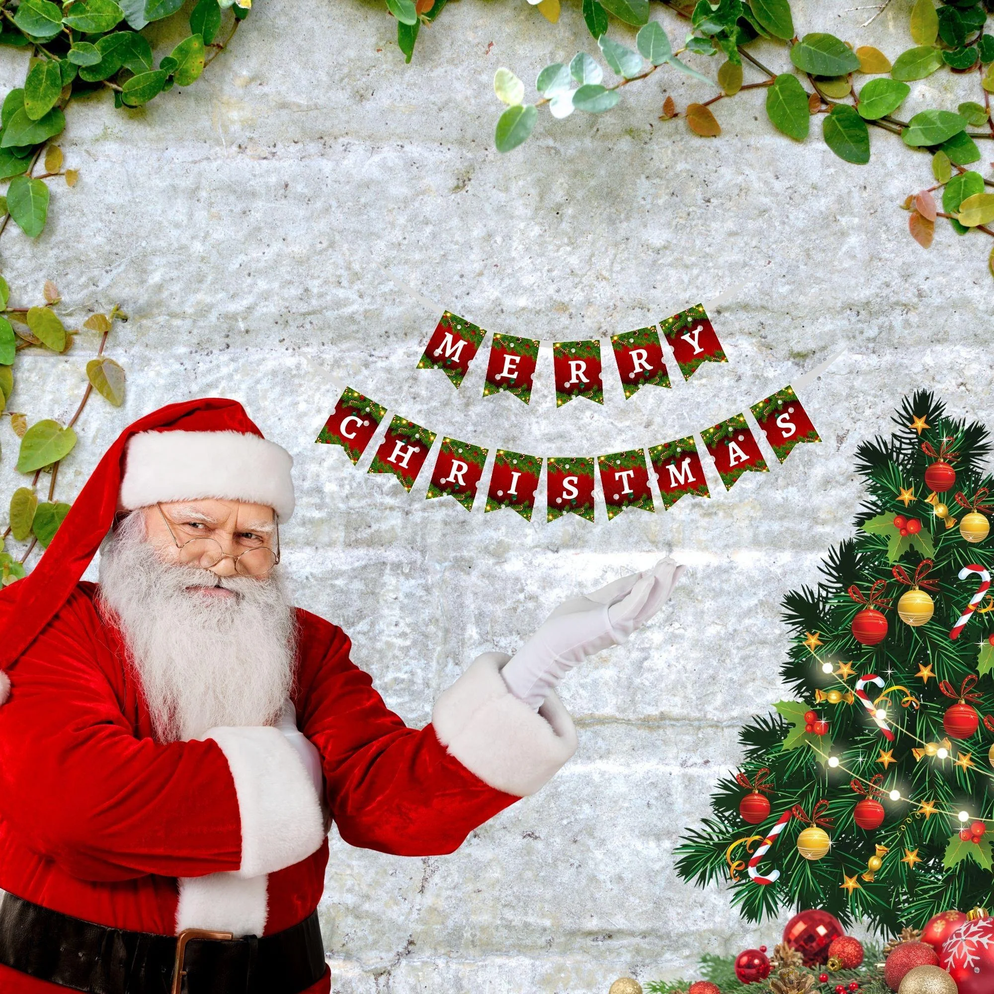 Merry Christmas Standardshape Banner/Bunting (6 Inches per card/250 GSM Cardstock/Red, Green/15) - Premium Handcrafted 300 GSM Buntings by Party Decor Mall India - View 2