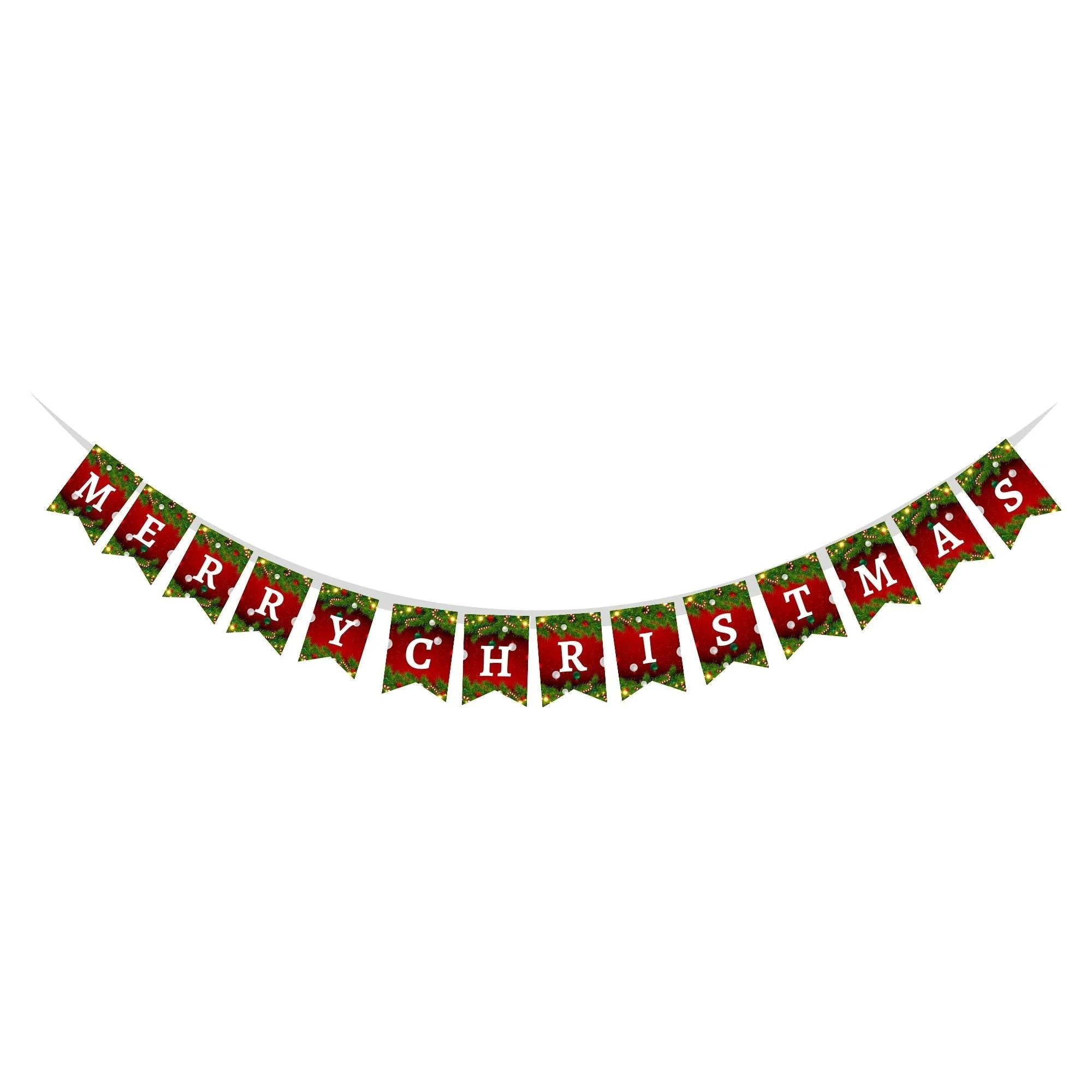 Merry Christmas Standardshape Banner/Bunting (6 Inches per card/250 GSM Cardstock/Red, Green/15) - Premium Handcrafted 300 GSM Buntings by Party Decor Mall India - View 3