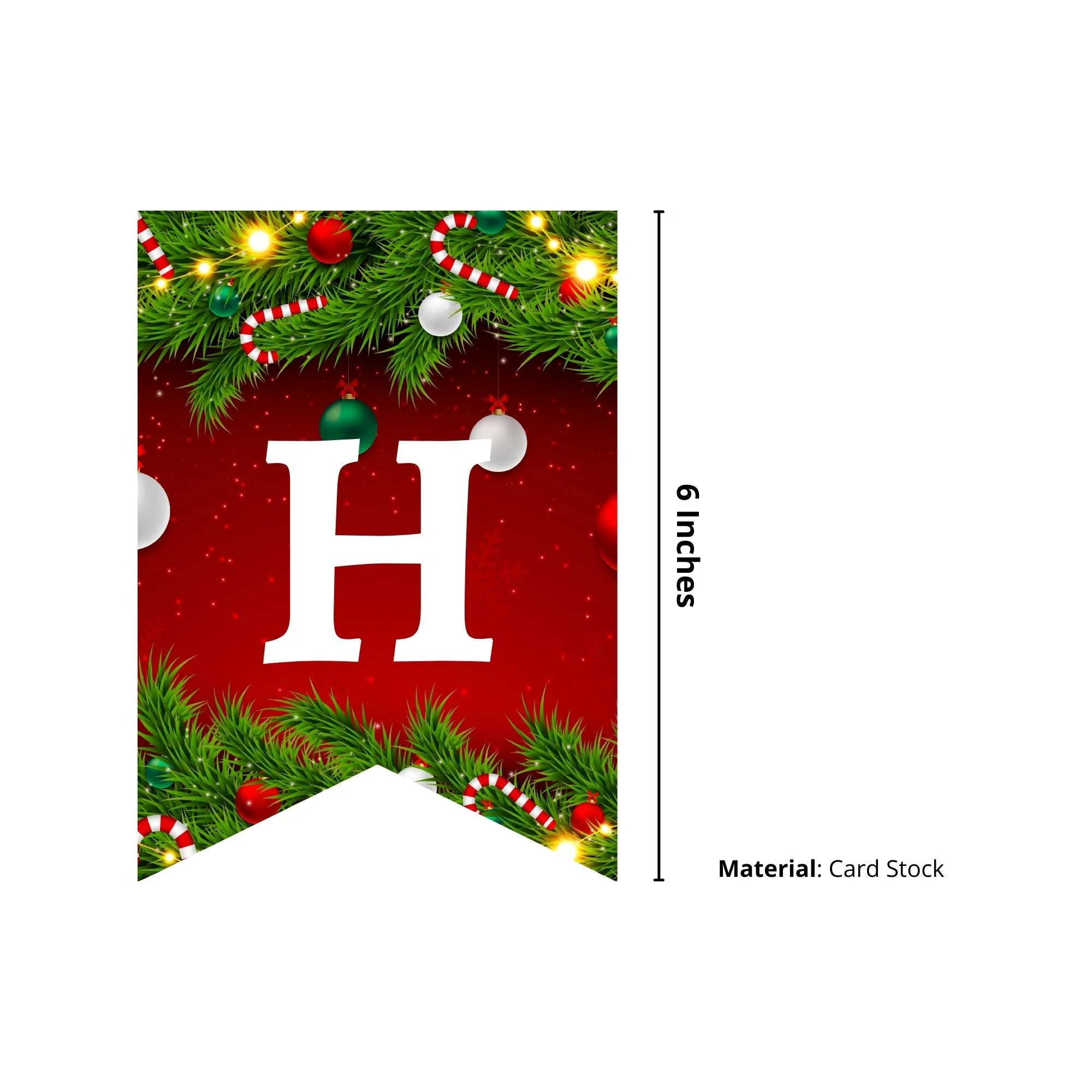 Merry Christmas Standardshape Banner/Bunting (6 Inches per card/250 GSM Cardstock/Red, Green/15) - Premium Handcrafted 300 GSM Buntings by Party Decor Mall India - View 4